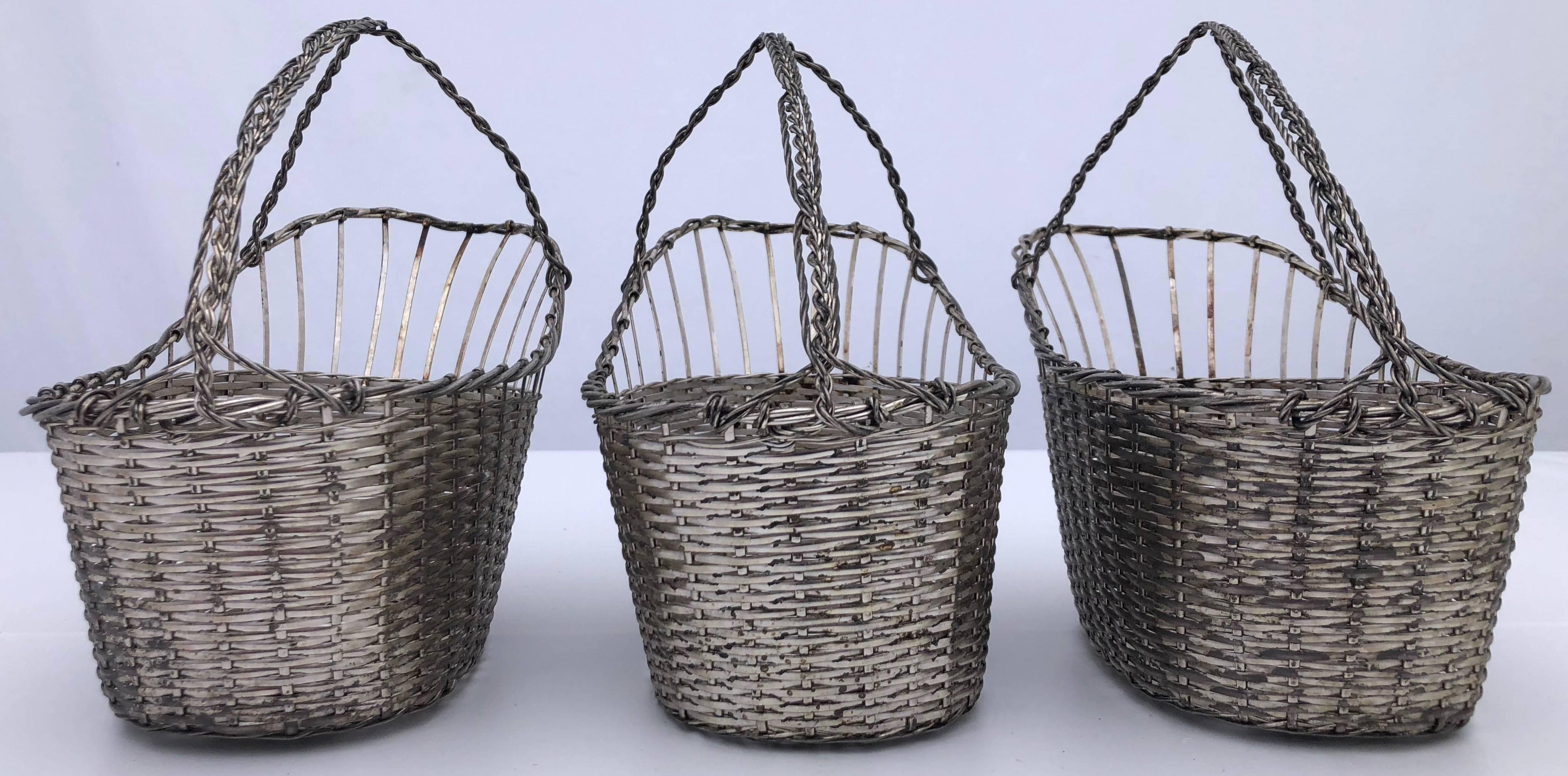 20th Century French Woven Metal Basket Bottle Holders Used in a Parisian Restaurant For Sale