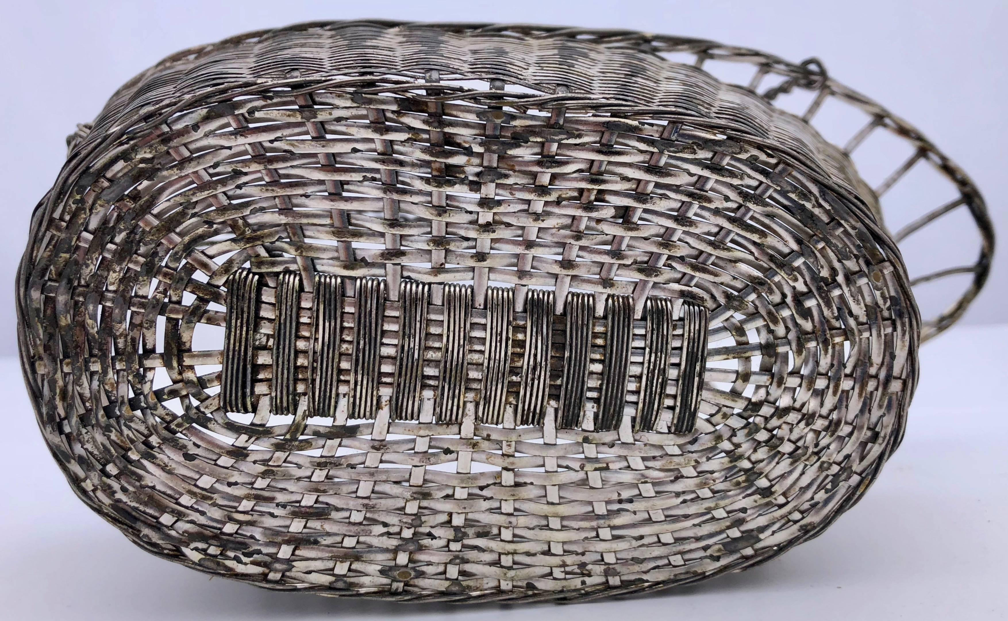 French Woven Metal Basket Bottle Holders Used in a Parisian Restaurant For Sale 1