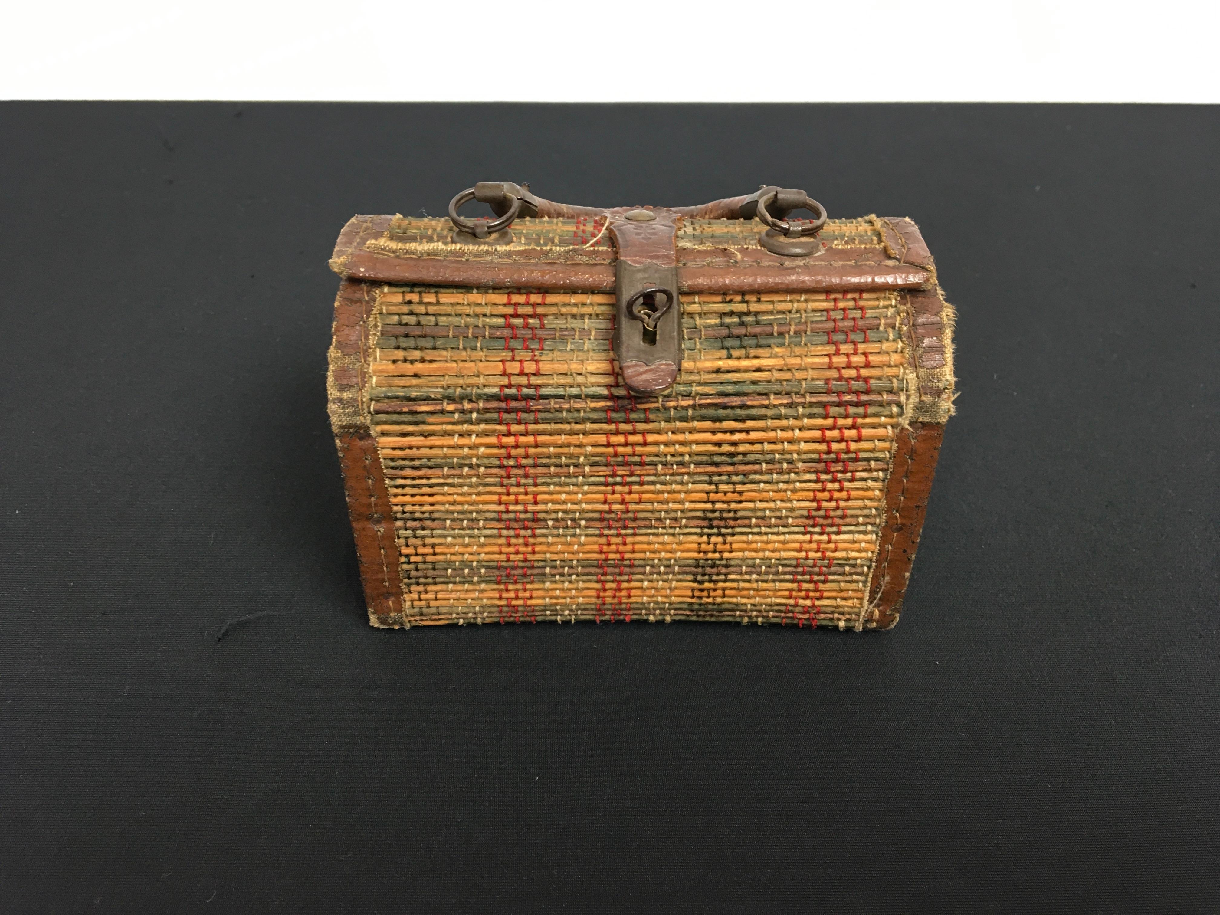 20th Century French Woven Colored Cane Mini Bag , Lunch Box, Suitcase, Handbasket For Sale