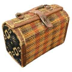 Used French Woven Colored Cane Mini Bag , Lunch Box, Suitcase, Handbasket