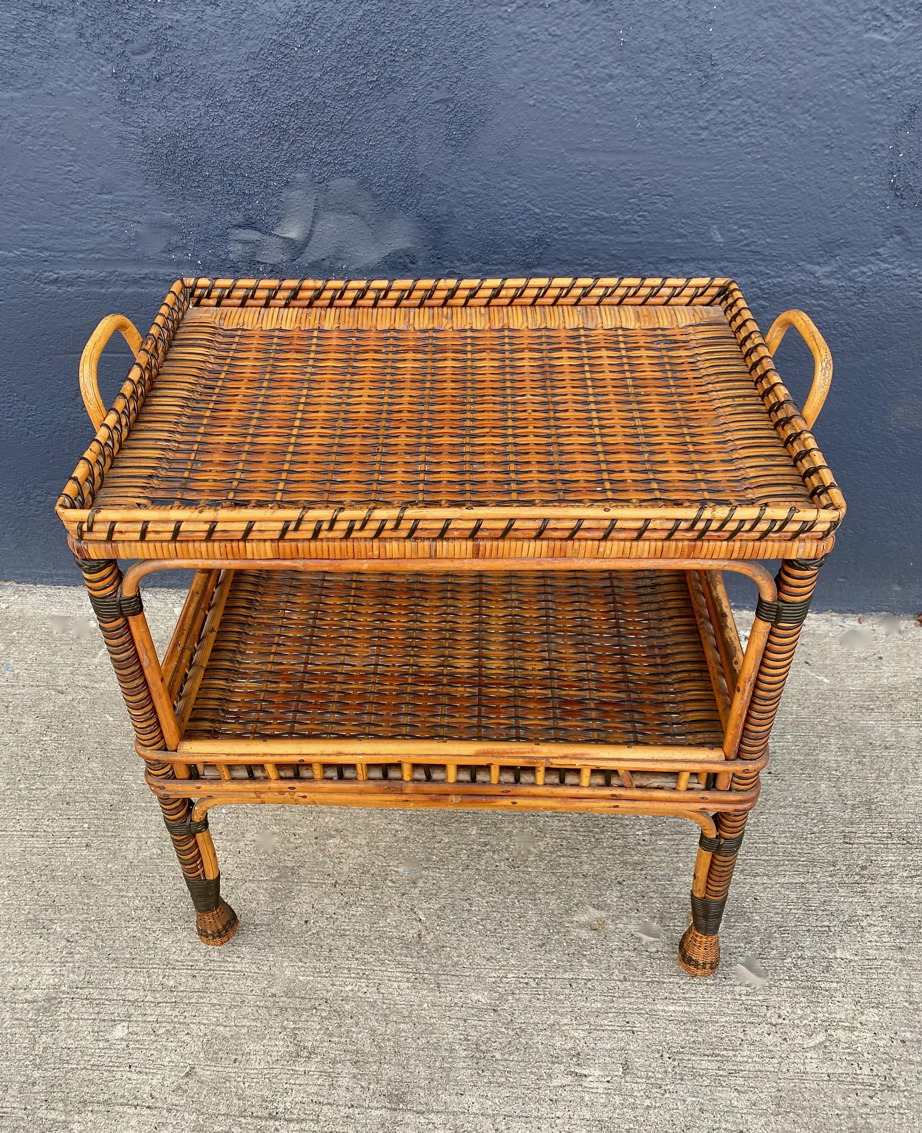 French Woven Rattan Side Table, c. 1930-1940 In Good Condition In Pasadena, CA