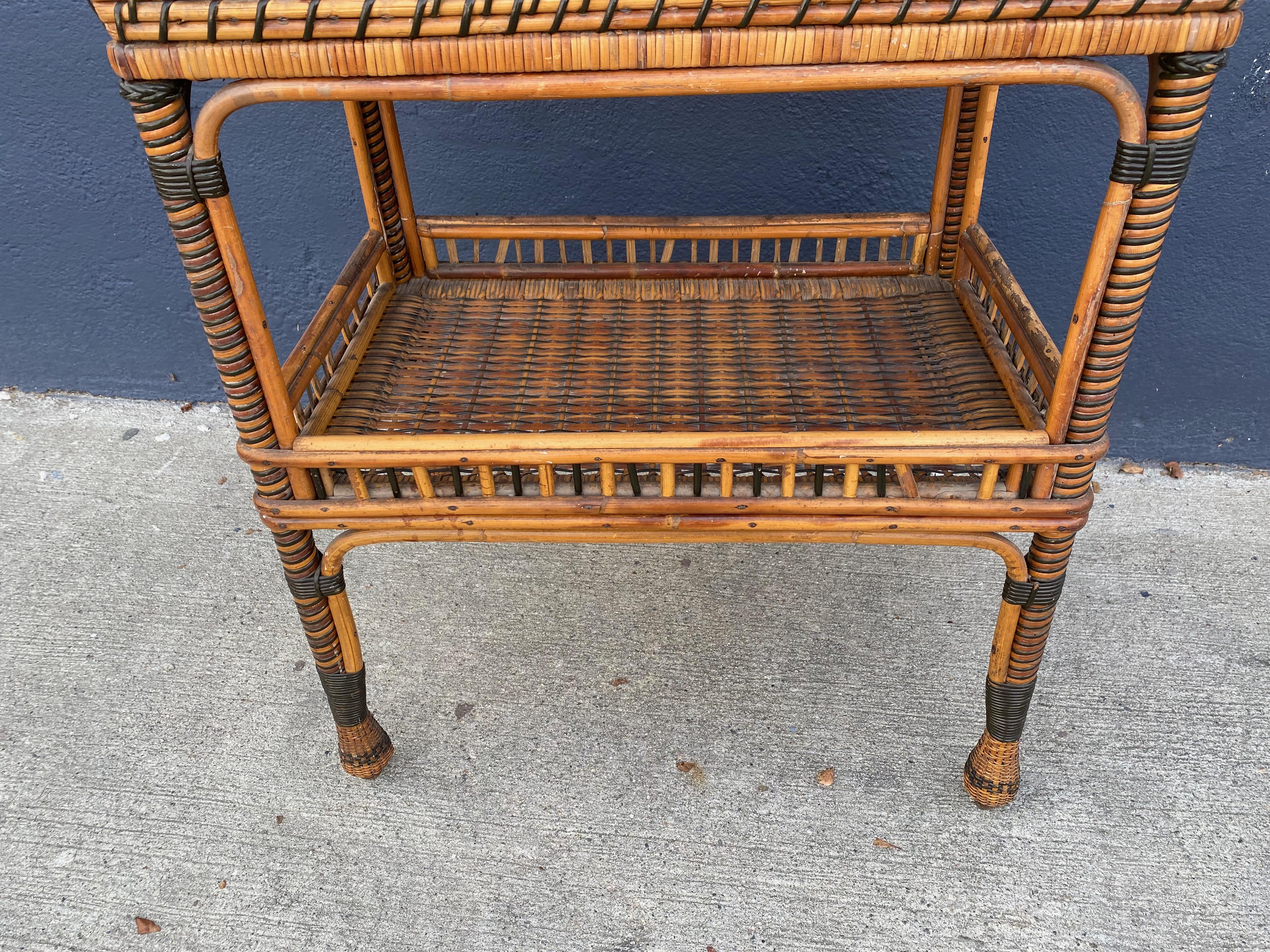 French Woven Rattan Side Table, c. 1930-1940 2