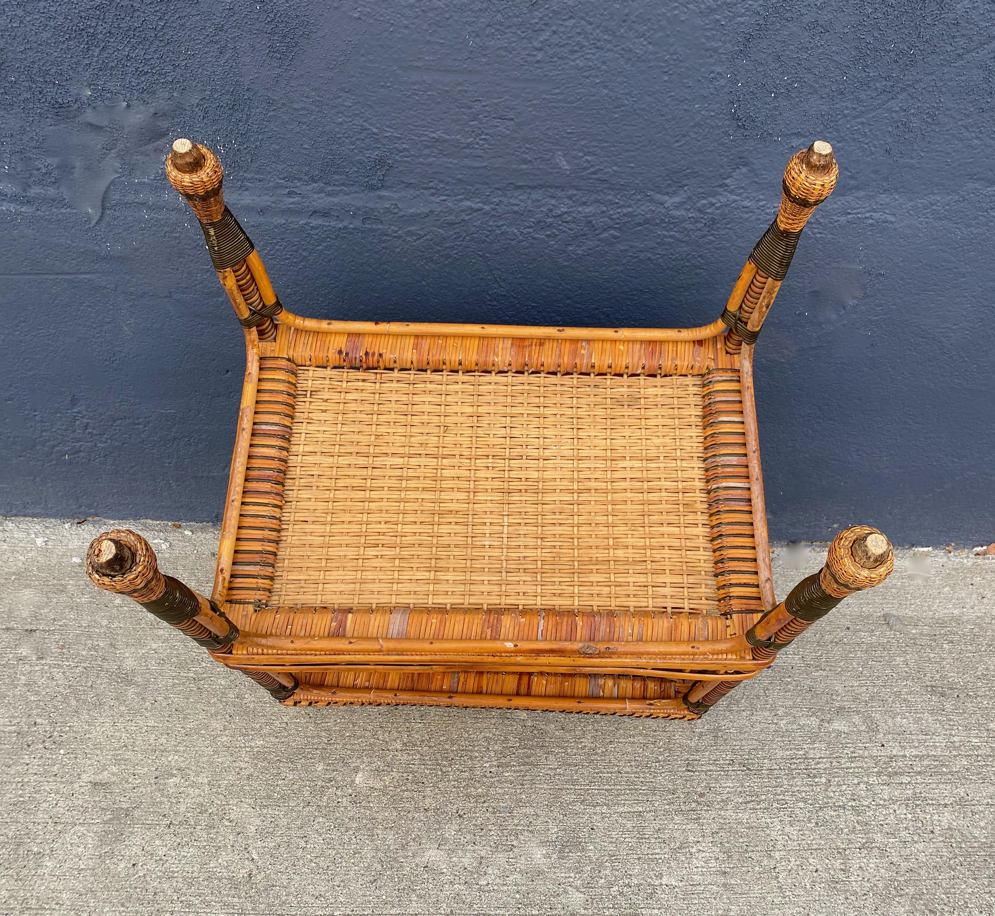French Woven Rattan Side Table, c. 1930-1940 3