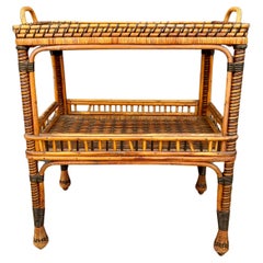 French Woven Rattan Side Table, c. 1930-1940