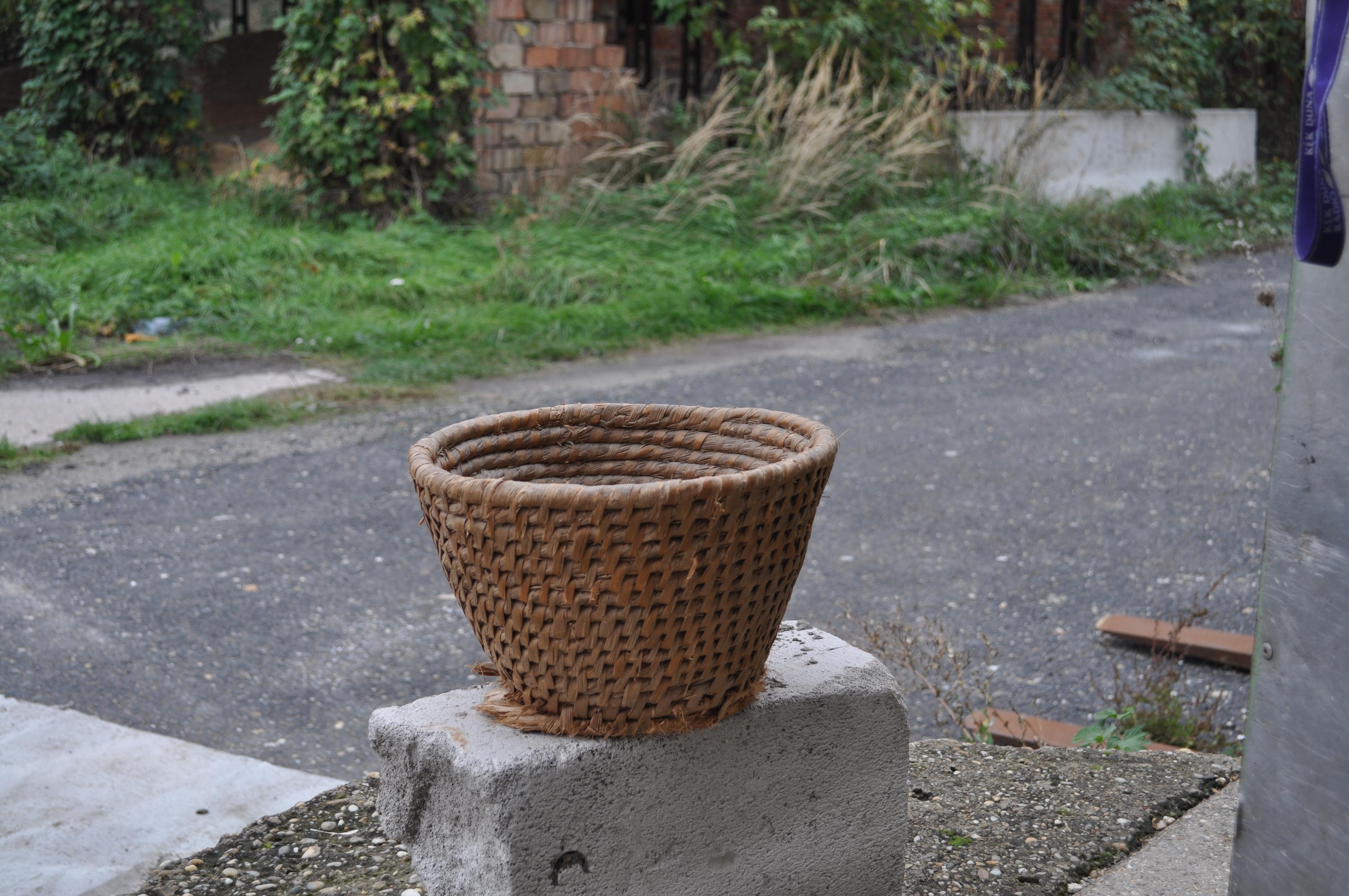 Woven rye basket for egg gathering found in France.
