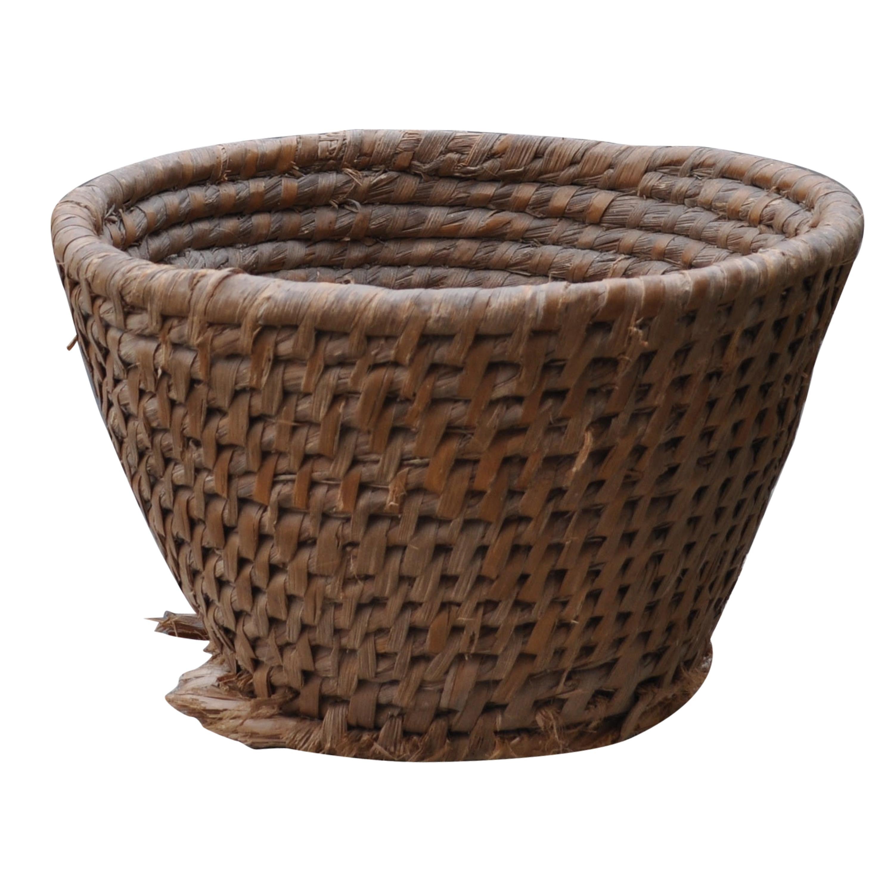 French Woven Round Basket For Sale