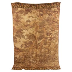 French Woven Sepia Toned Tapestry of a Forest Scene
