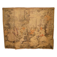 French Woven Tapestry of Figures in a Garden