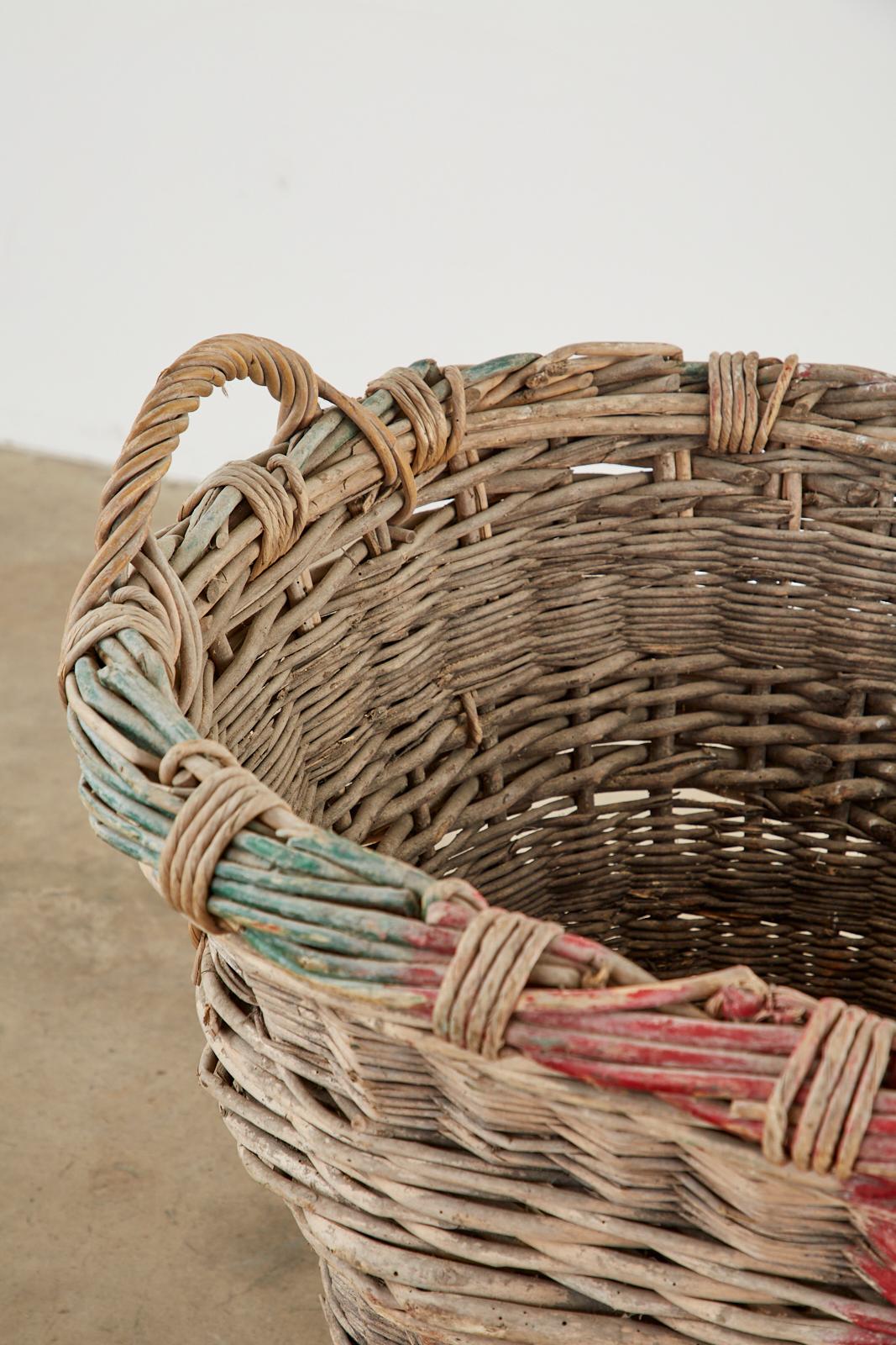 French Woven Wicker Champagne Grape Harvest Basket 1