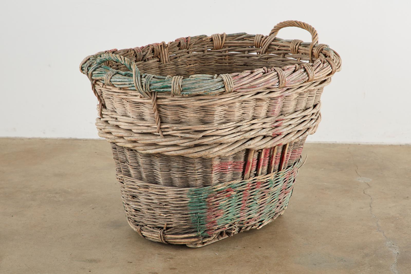 Hand-Crafted French Woven Wicker Champagne Grape Harvest Basket
