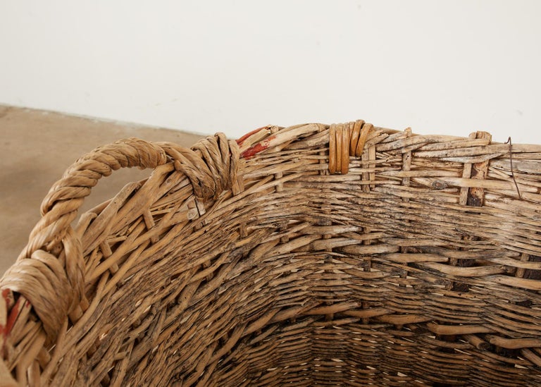 French Woven Wicker Champagne Grape Harvest Basket For Sale at 1stDibs
