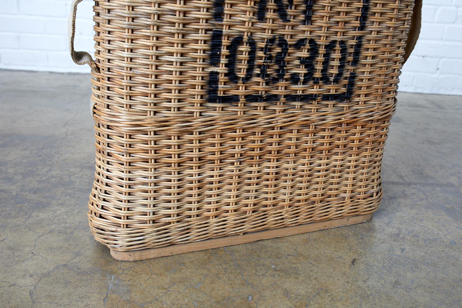 French Woven Wicker Wine Champagne Basket Carrier 2
