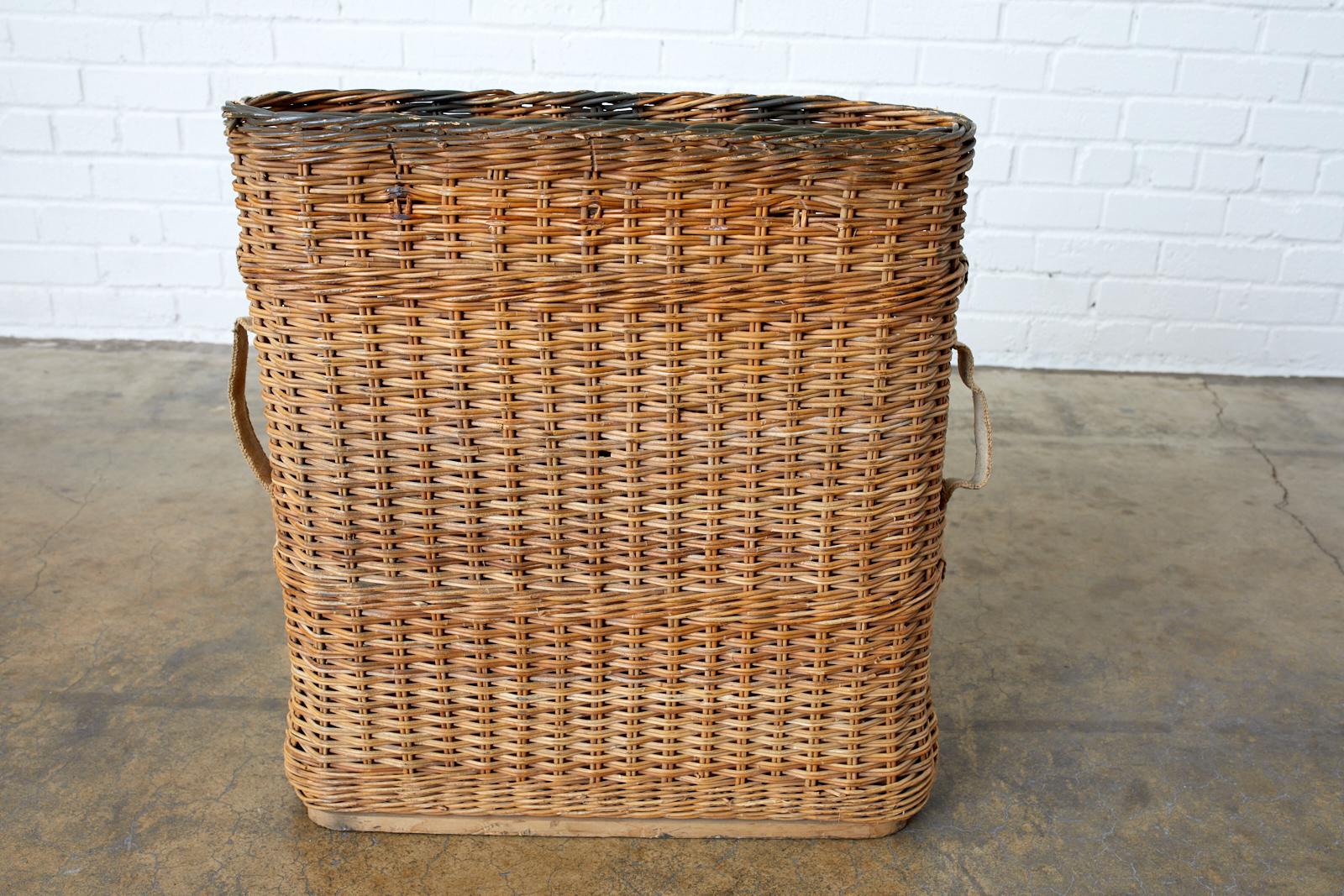 French Woven Wicker Wine Champagne Basket Carrier 2