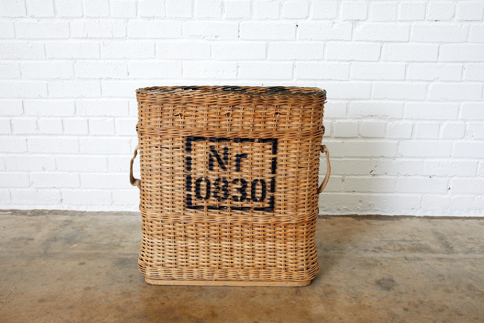 Rustic French Woven Wicker Wine Champagne Basket Carrier