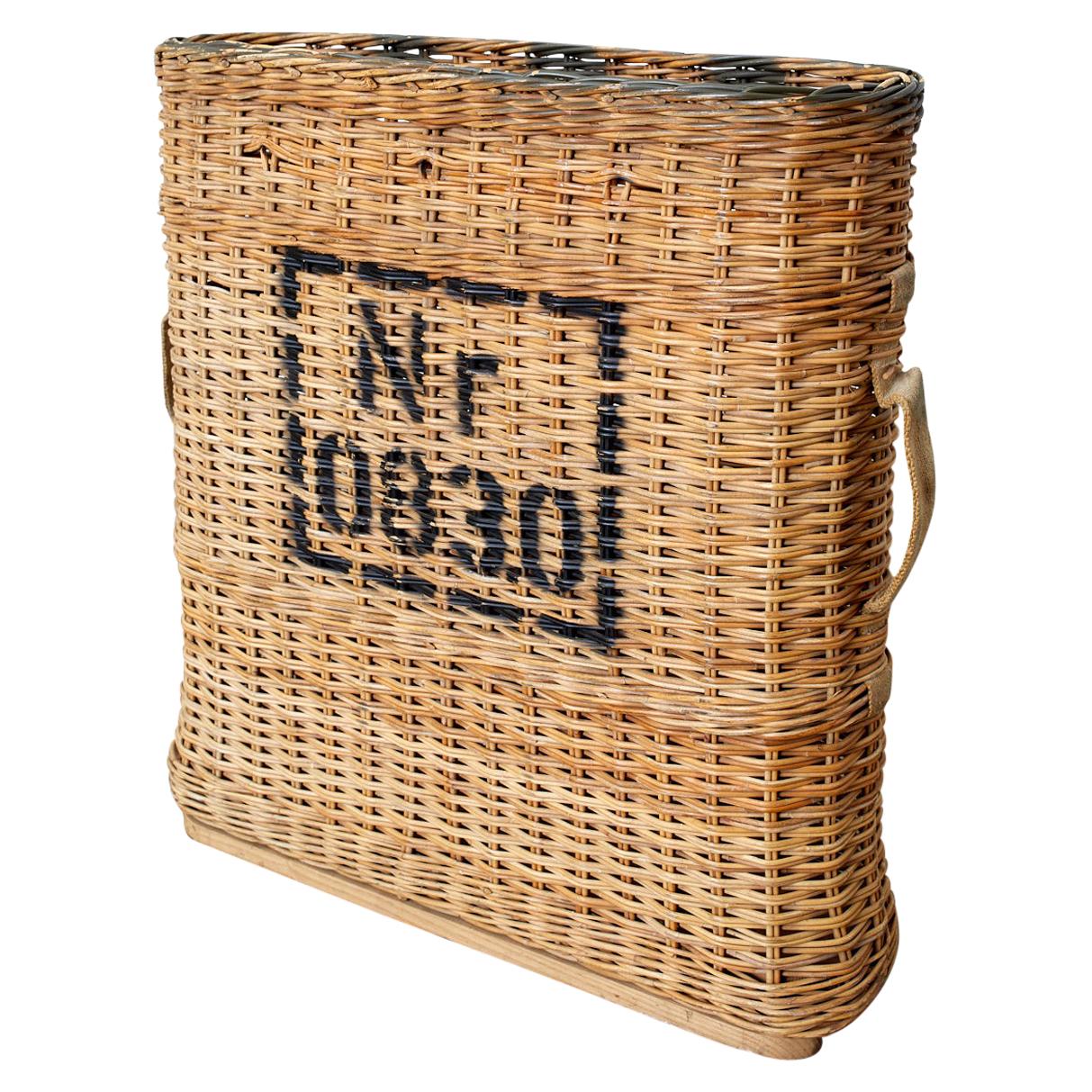 French Woven Wicker Wine Champagne Basket Carrier