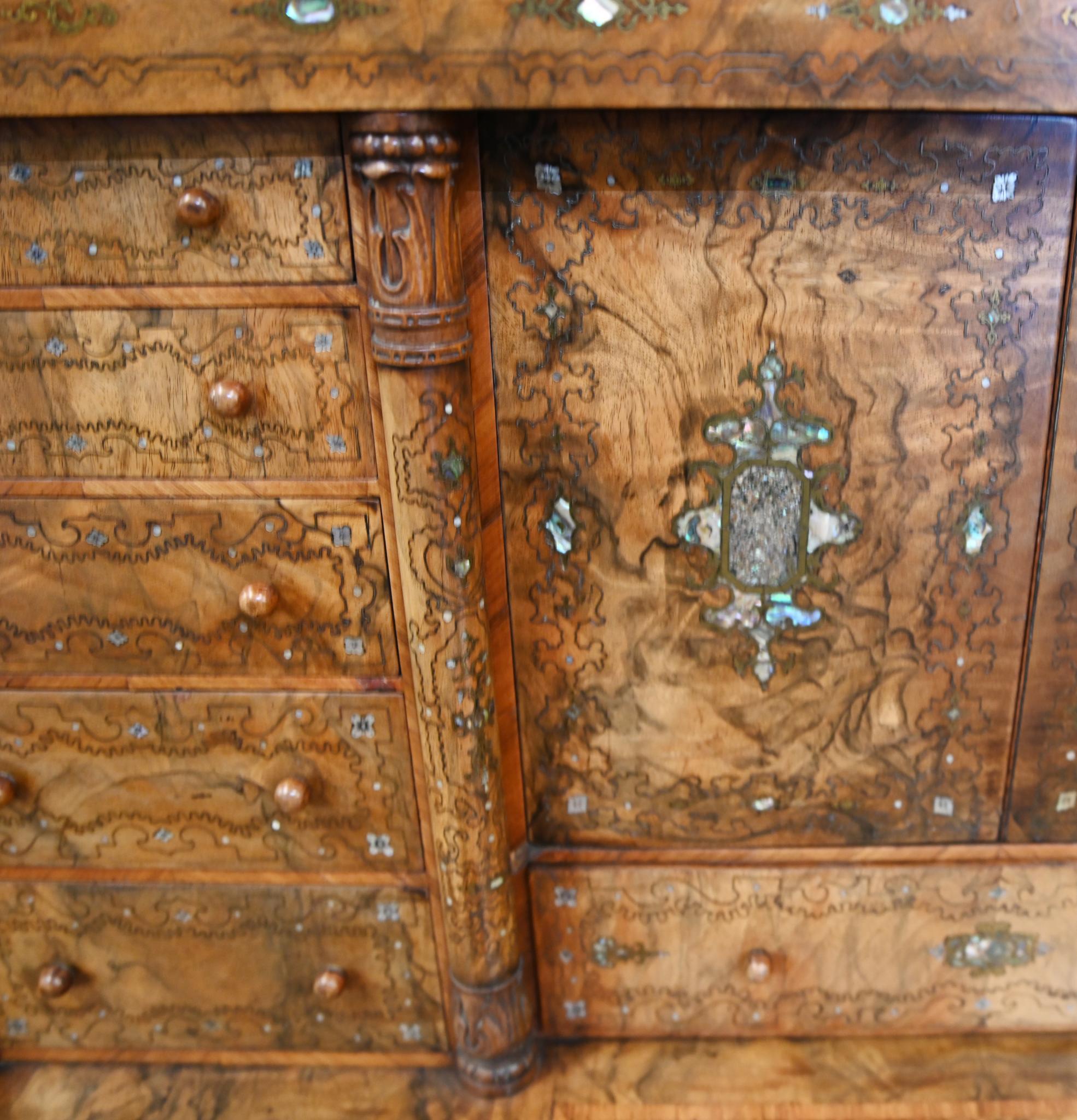 Französisch Schreibtisch Bureau Nussbaum Inlay Perlmutt 1860 im Angebot 6
