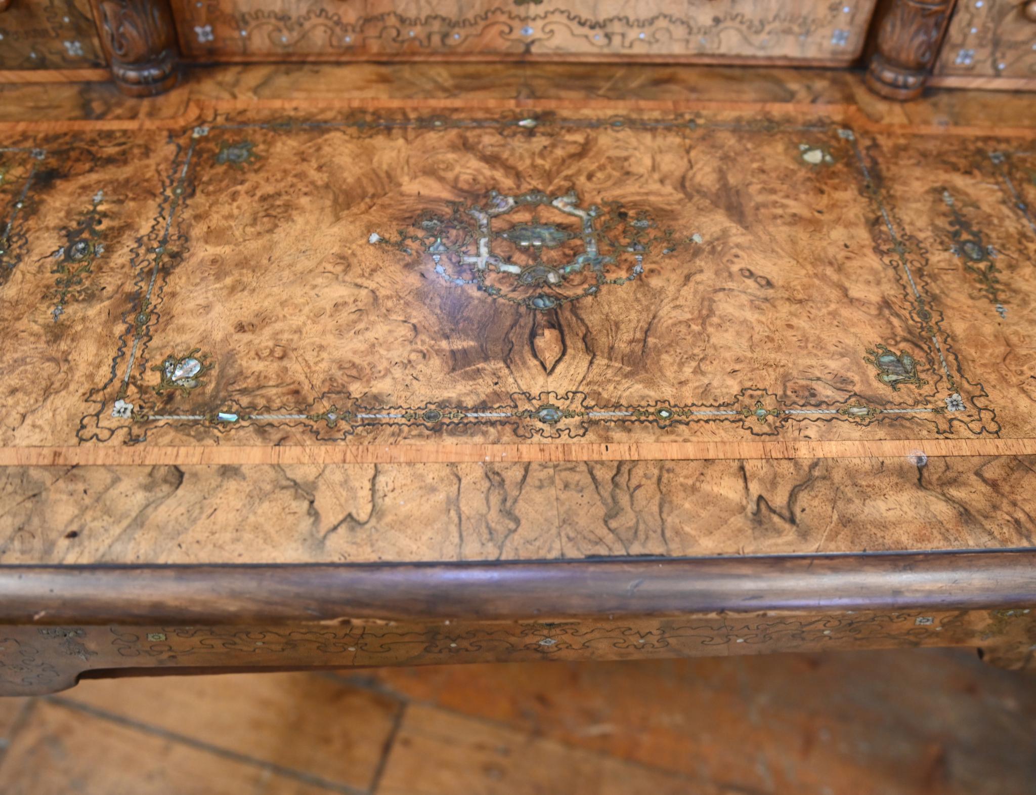 Französisch Schreibtisch Bureau Nussbaum Inlay Perlmutt 1860 im Angebot 7
