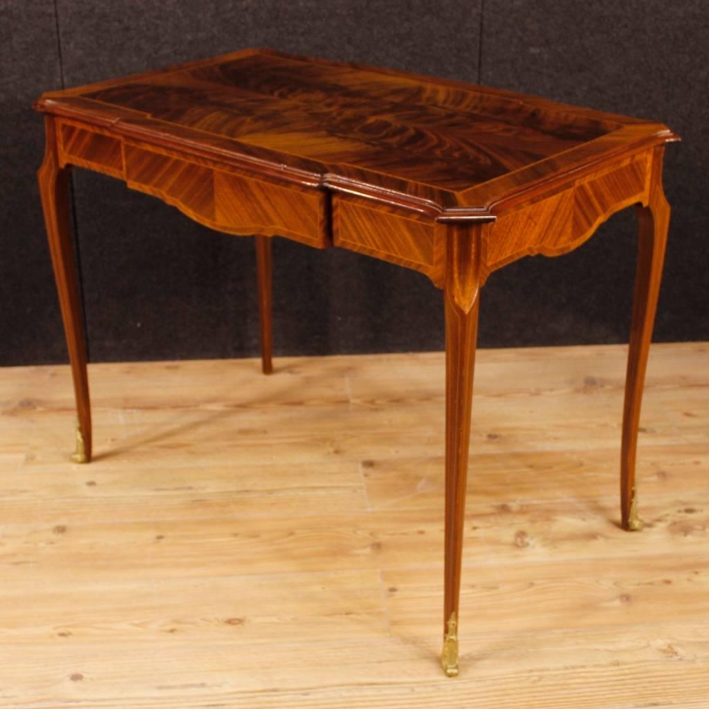 Bronze French Writing Desk in Inlaid Mahogany, Maple and Fruitwood from 20th Century