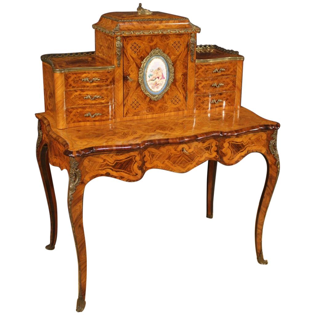French Writing Desk in Inlaid Wood, 20th Century  For Sale