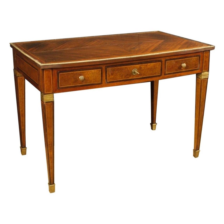 French Writing Desk in Inlaid Wood in Louis XVI Style from 20th Century