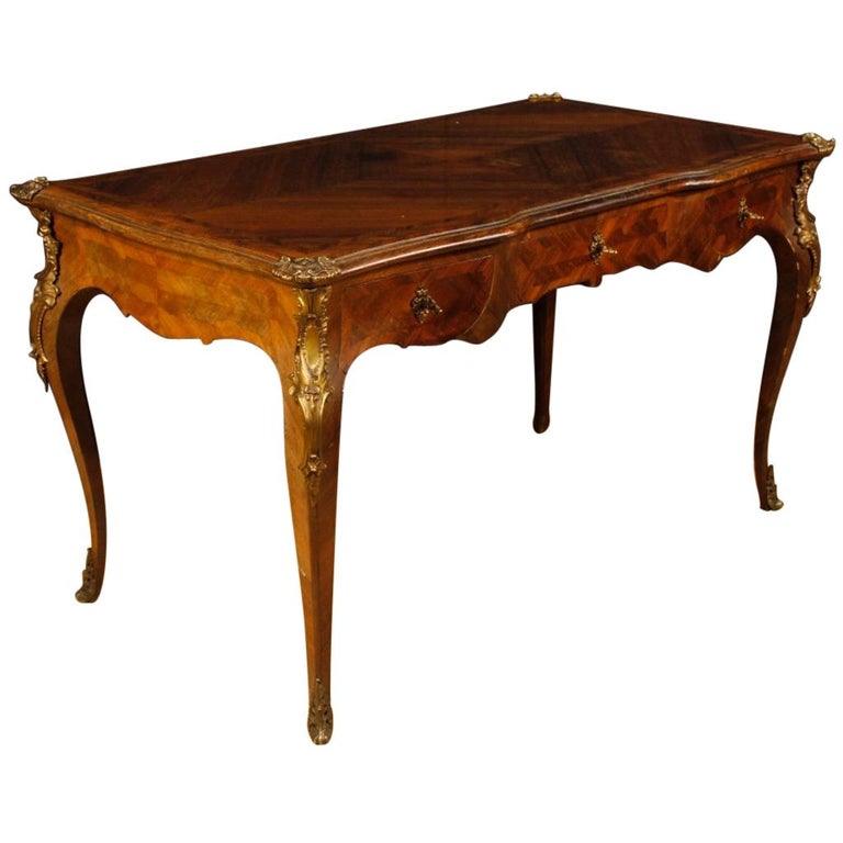 French Writing Desk Inlaid in Rosewood and Palisander in Louis XV Style