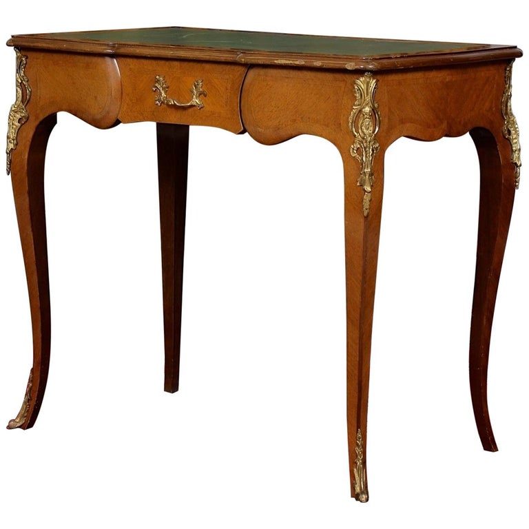 French Writing Desk Walnut Gilt Leather Table Louis VI For Sale at 1stDibs