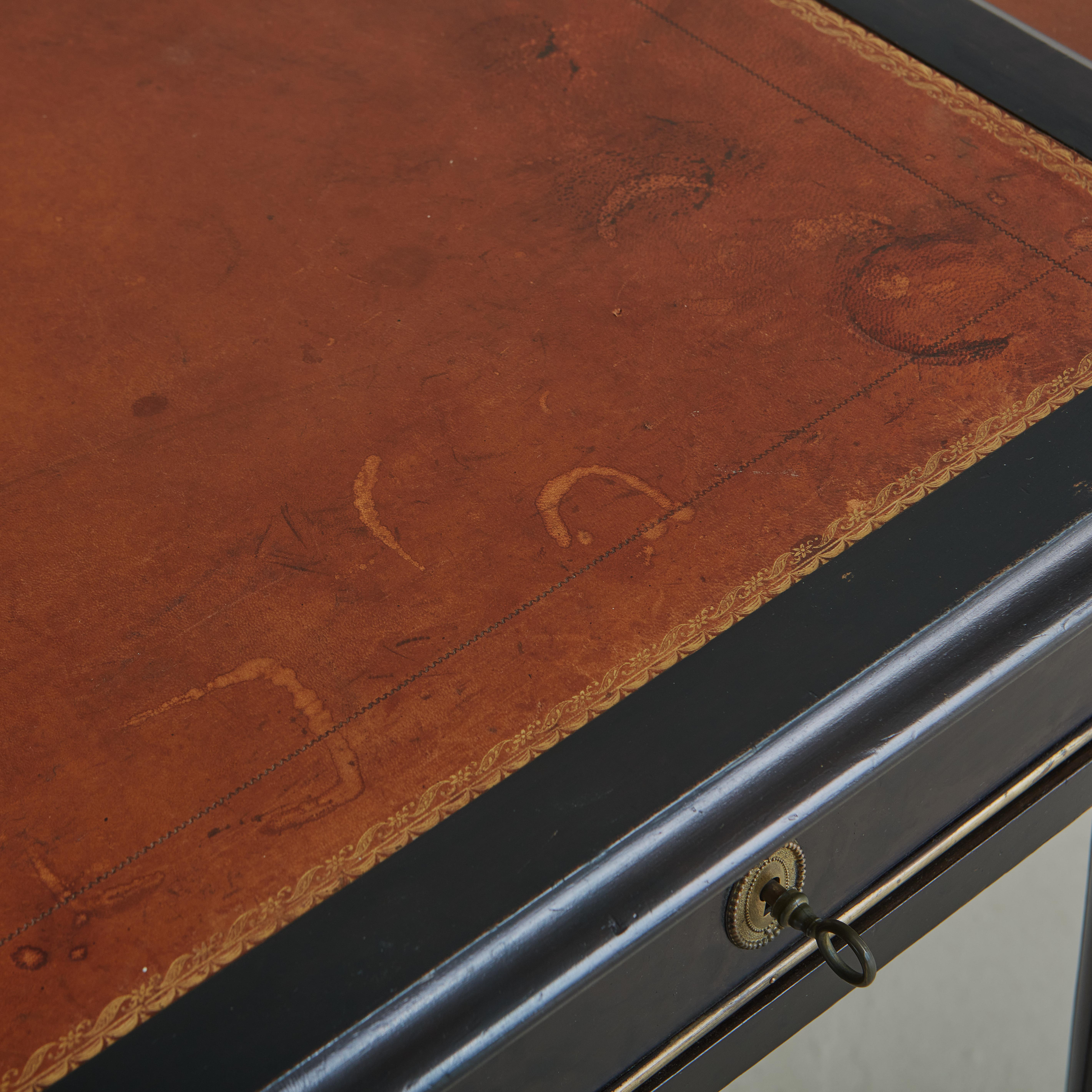 French Writing Desk with Embossed Leather Top in the Style of Louis XVI For Sale 8
