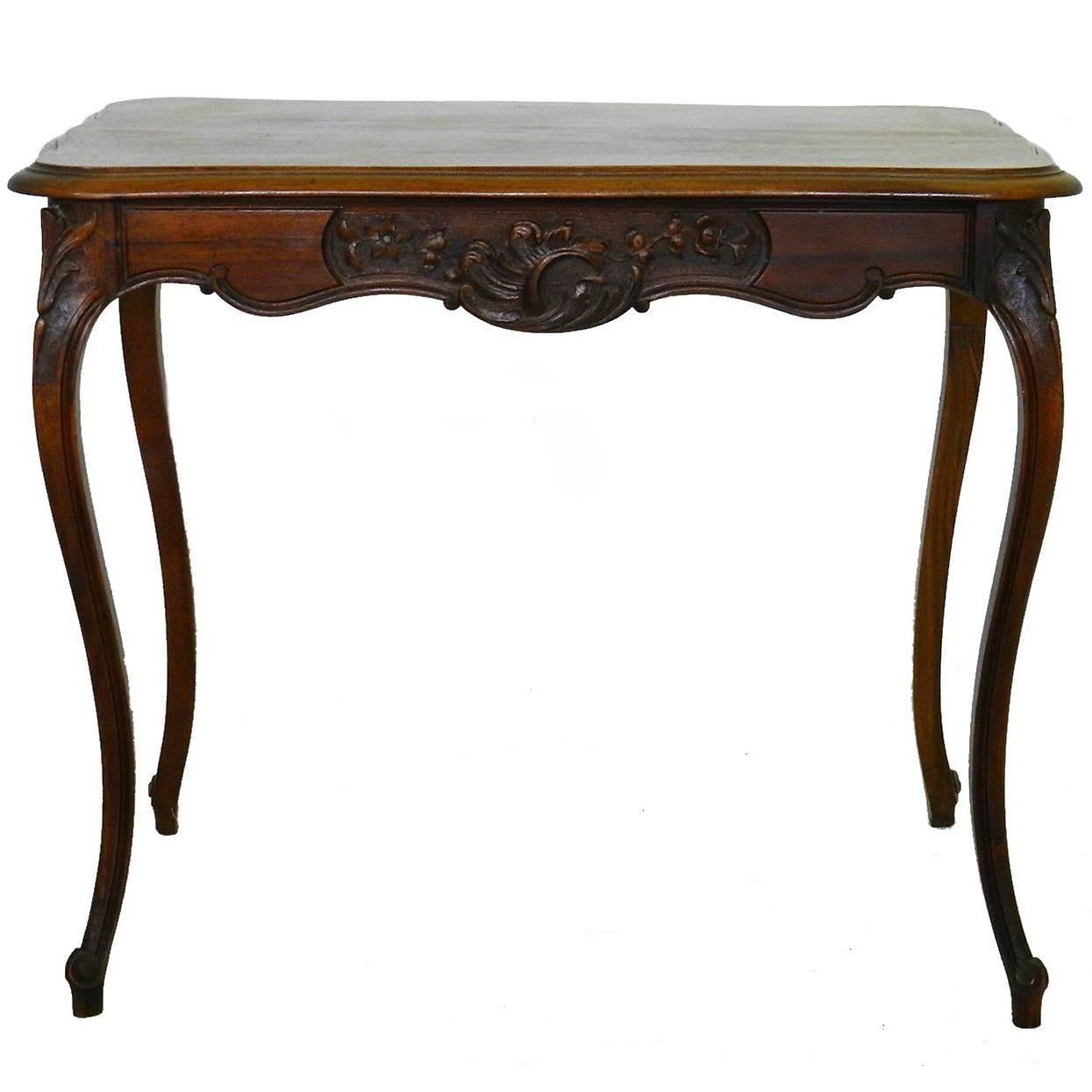 French Writing Table Louis Style Side Table Carved Walnut, circa 1920 FREE SHIP For Sale