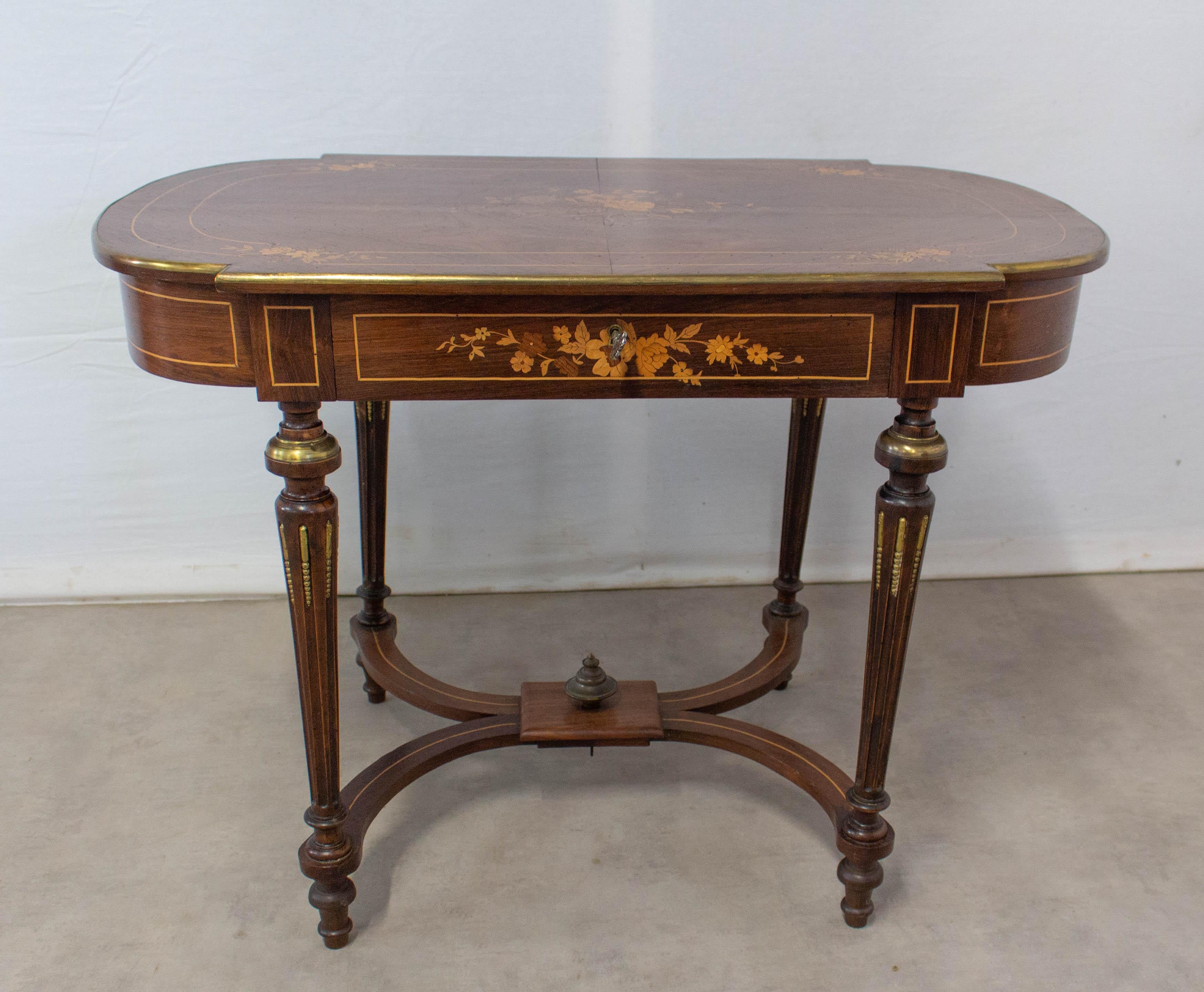 Late 19th Century French Writing Table Louis XVI Style Floral Inlays, 19th Century