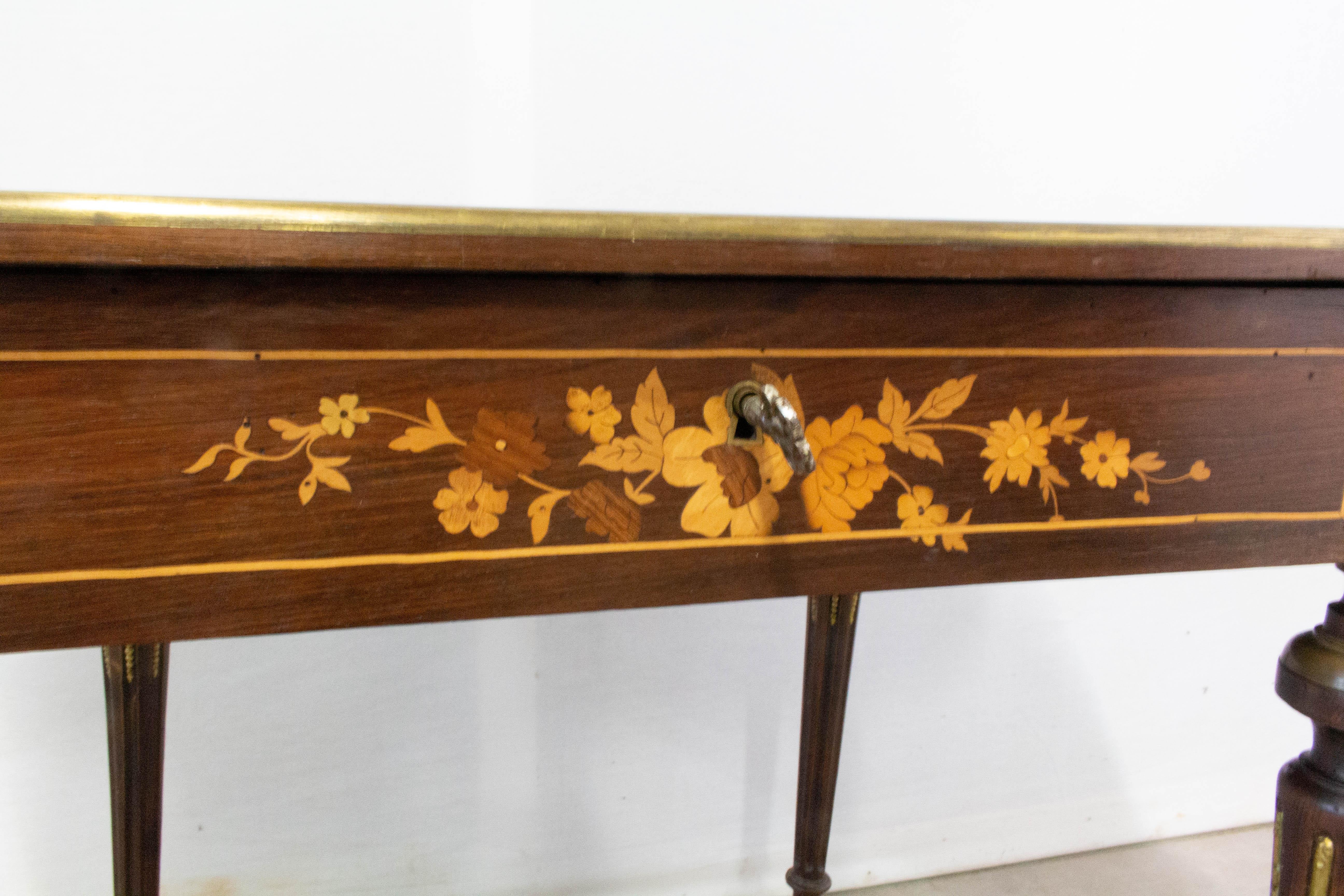 French Writing Table Louis XVI Style Floral Inlays, 19th Century 4