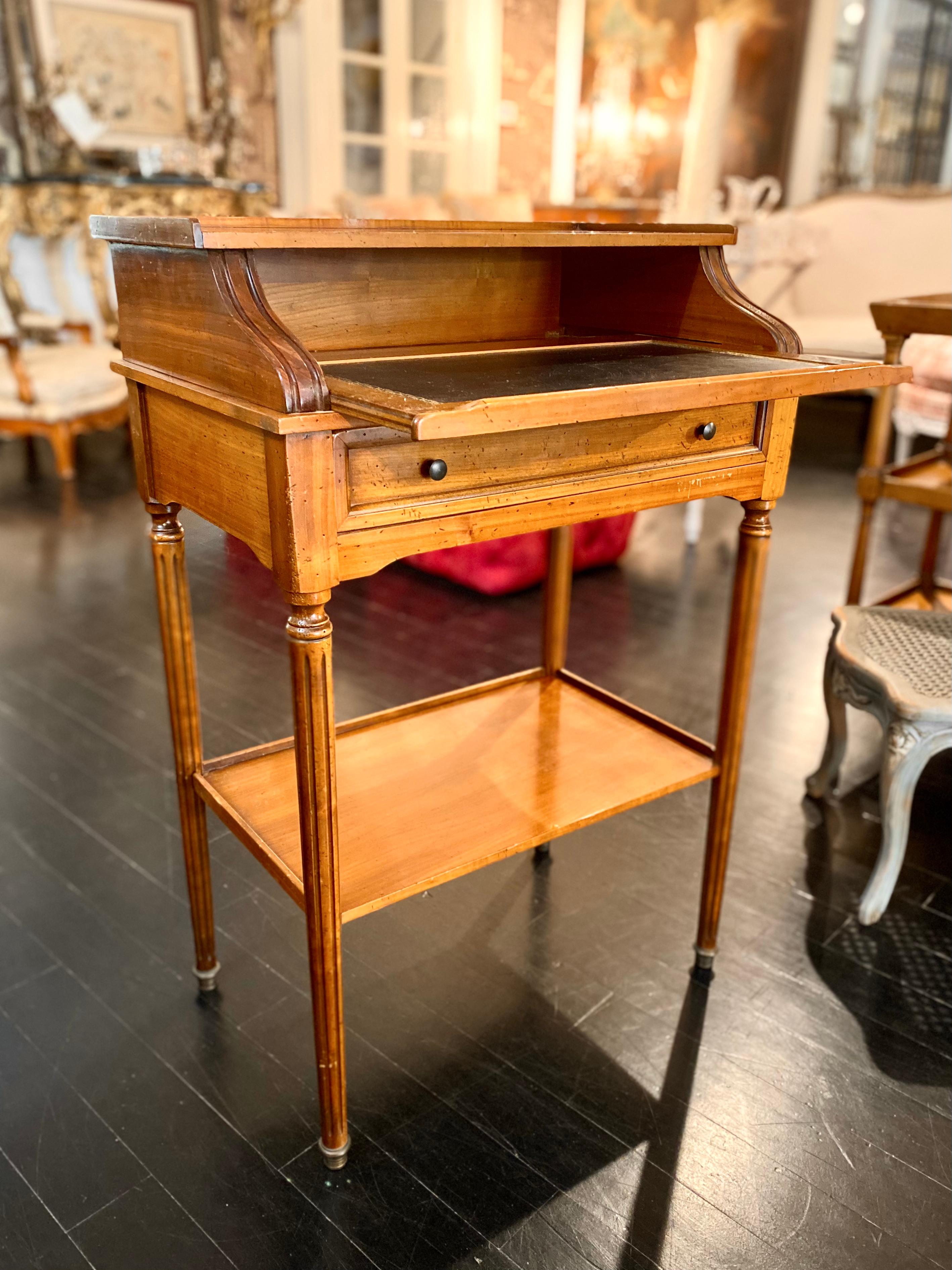 French Writing Table on Casters, Pull-Out Gilt-Tooled Leather Top For Sale 5