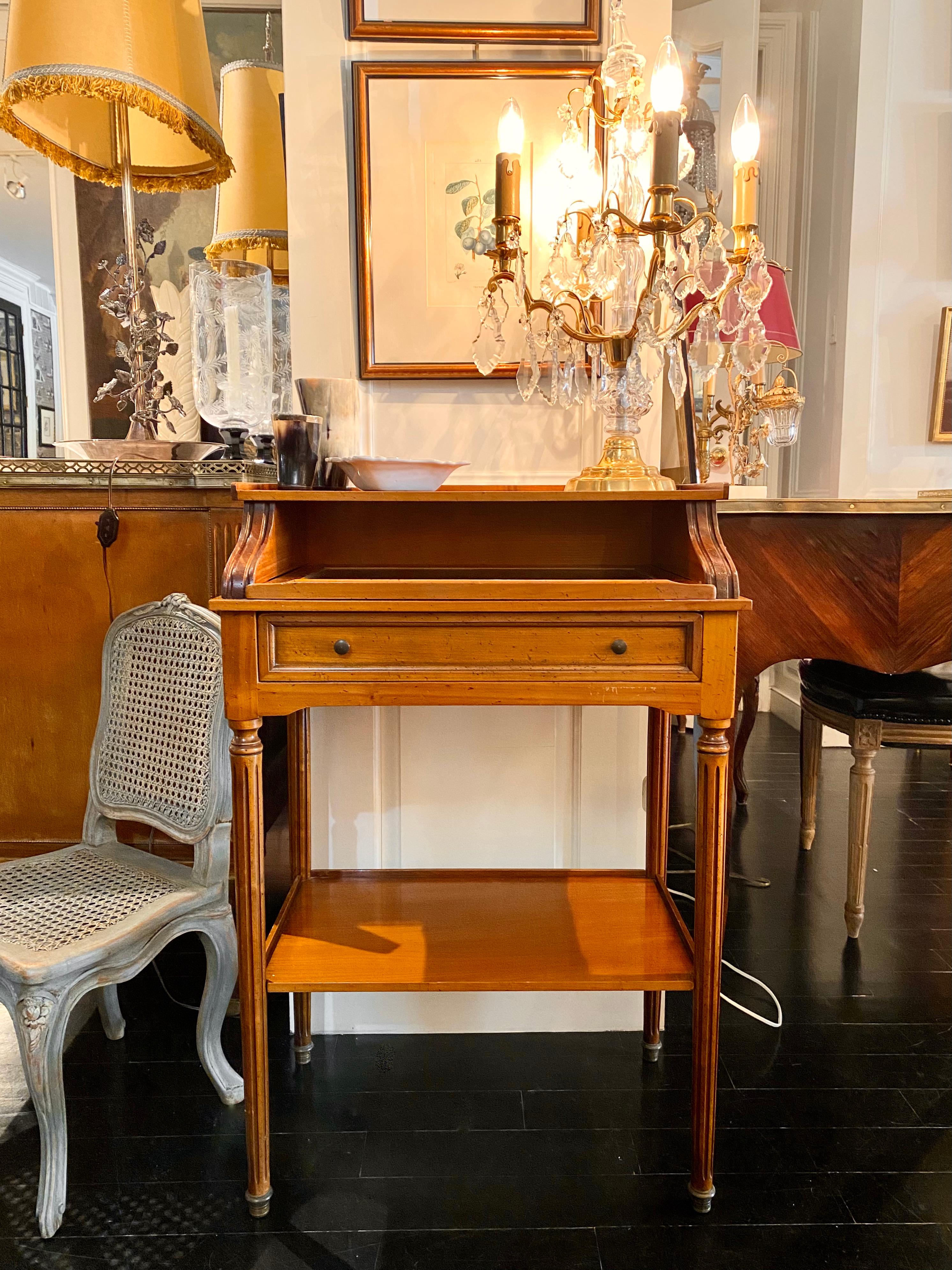 French Writing Table on Casters, Pull-Out Gilt-Tooled Leather Top For Sale 6