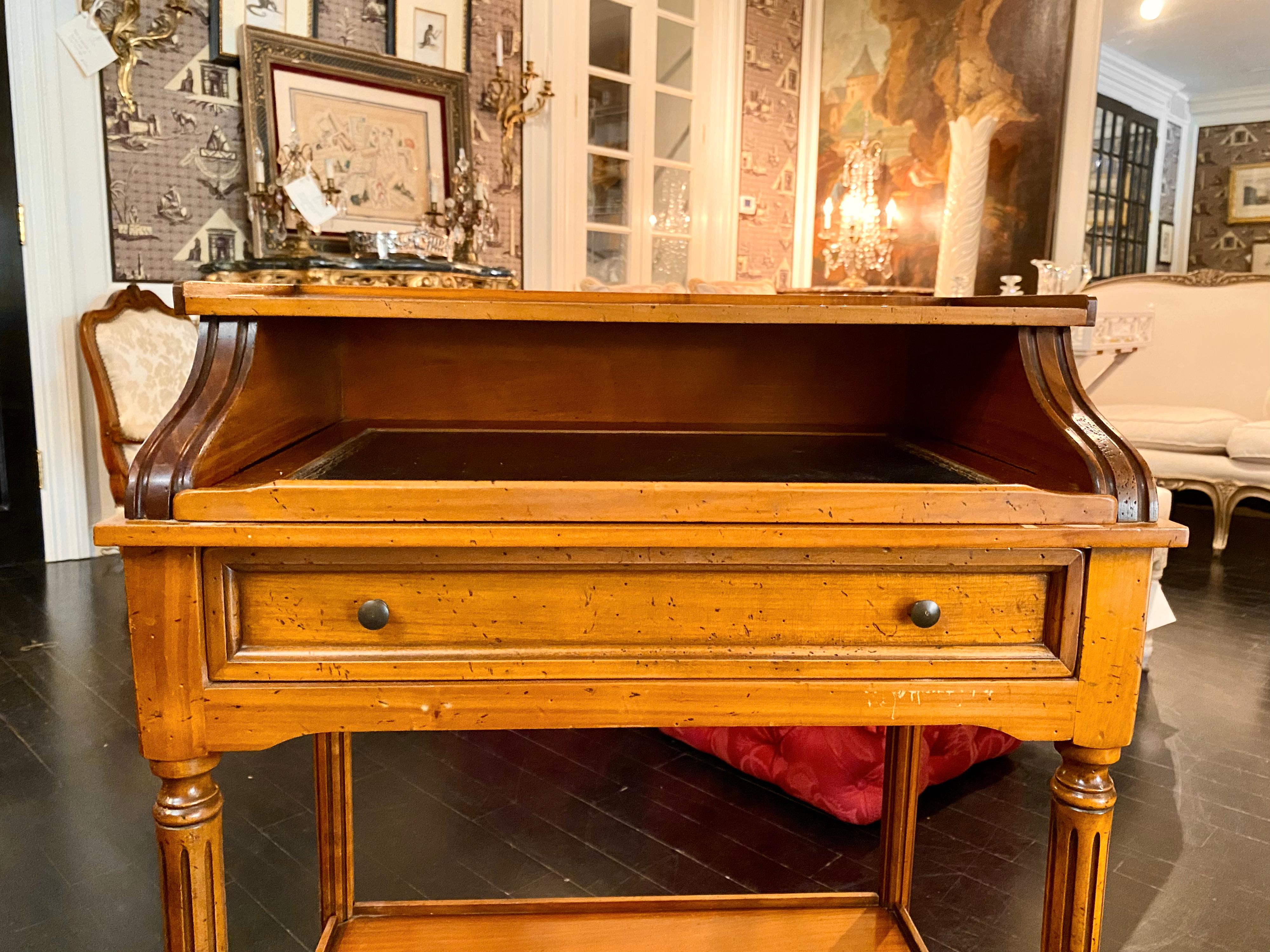French Writing Table on Casters, Pull-Out Gilt-Tooled Leather Top For Sale 13