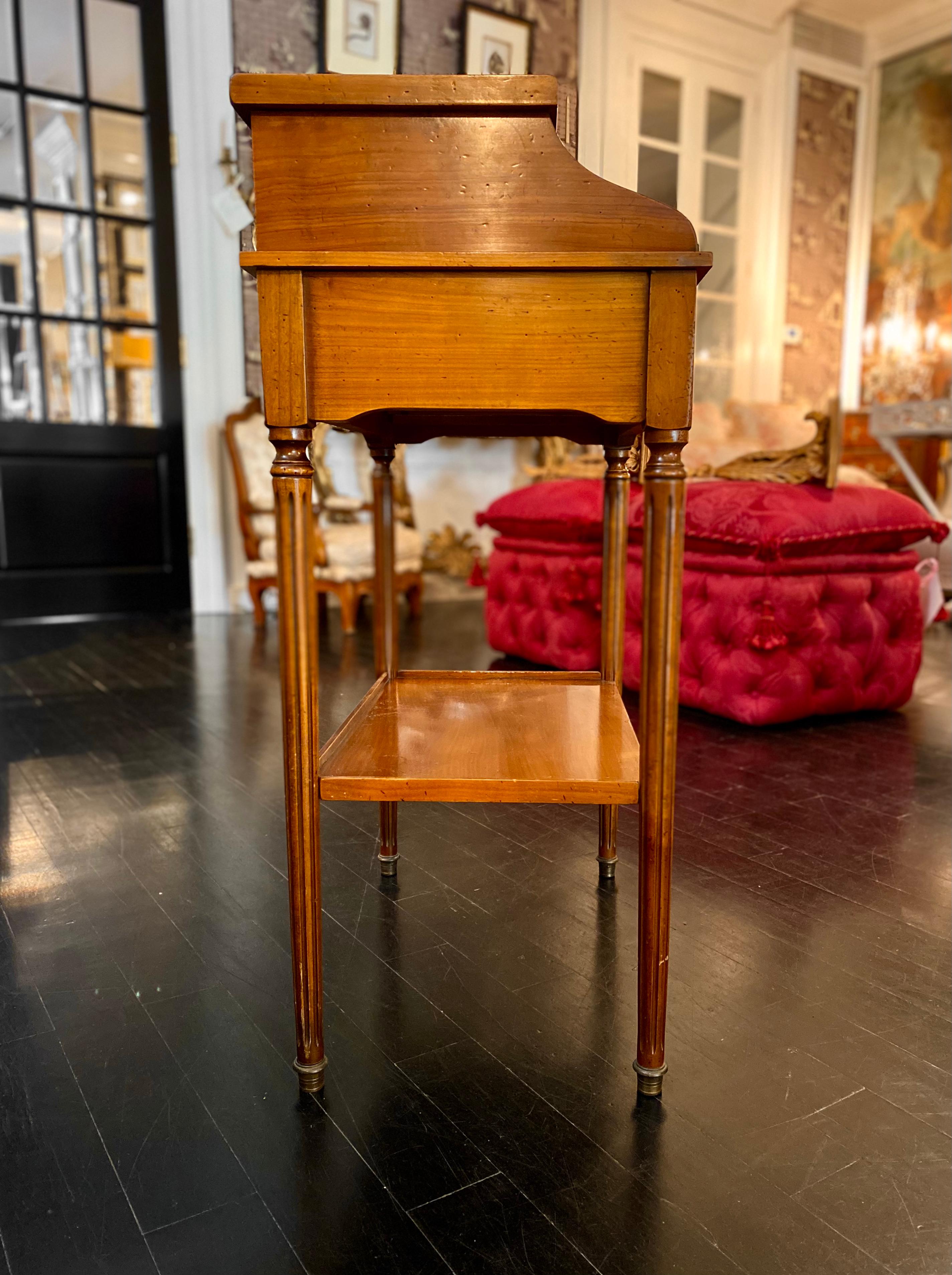 20th Century French Writing Table on Casters, Pull-Out Gilt-Tooled Leather Top For Sale