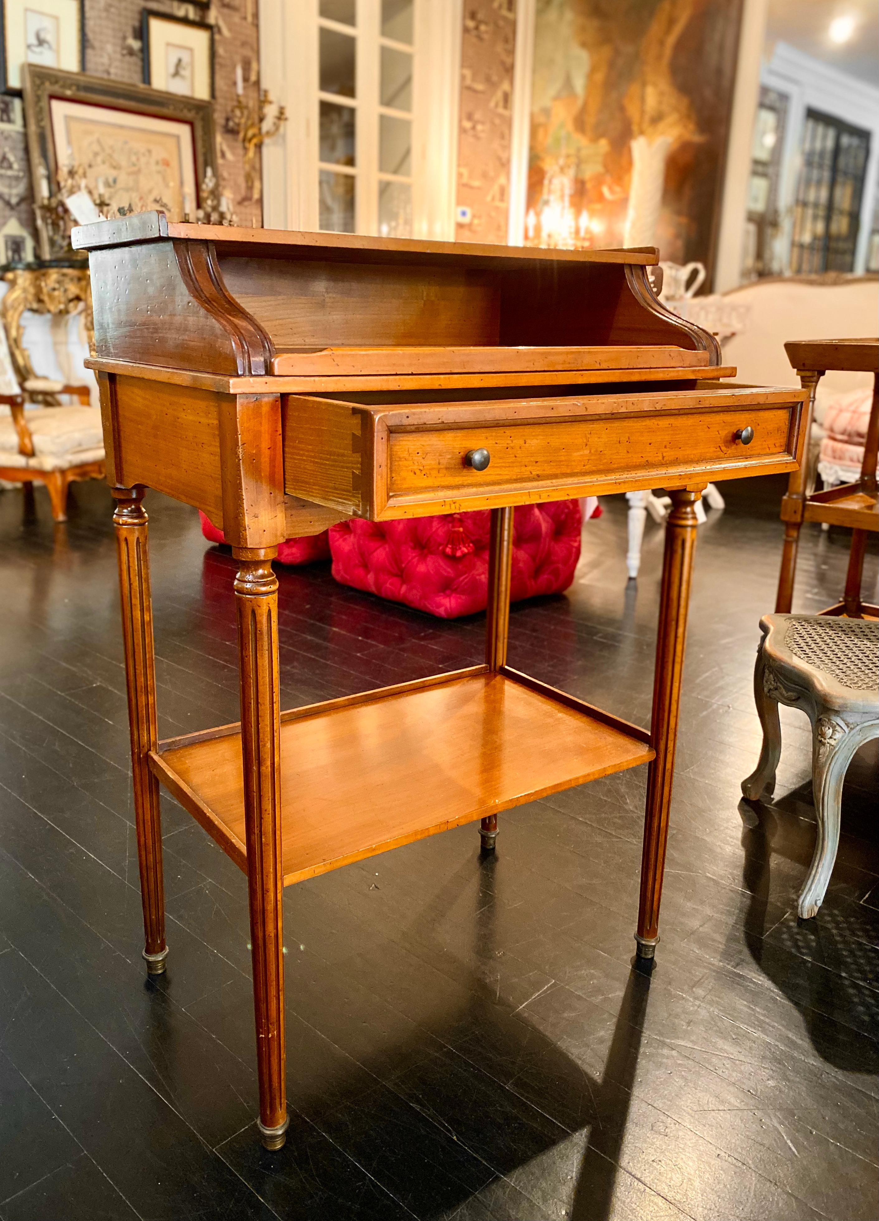 French Writing Table on Casters, Pull-Out Gilt-Tooled Leather Top For Sale 4