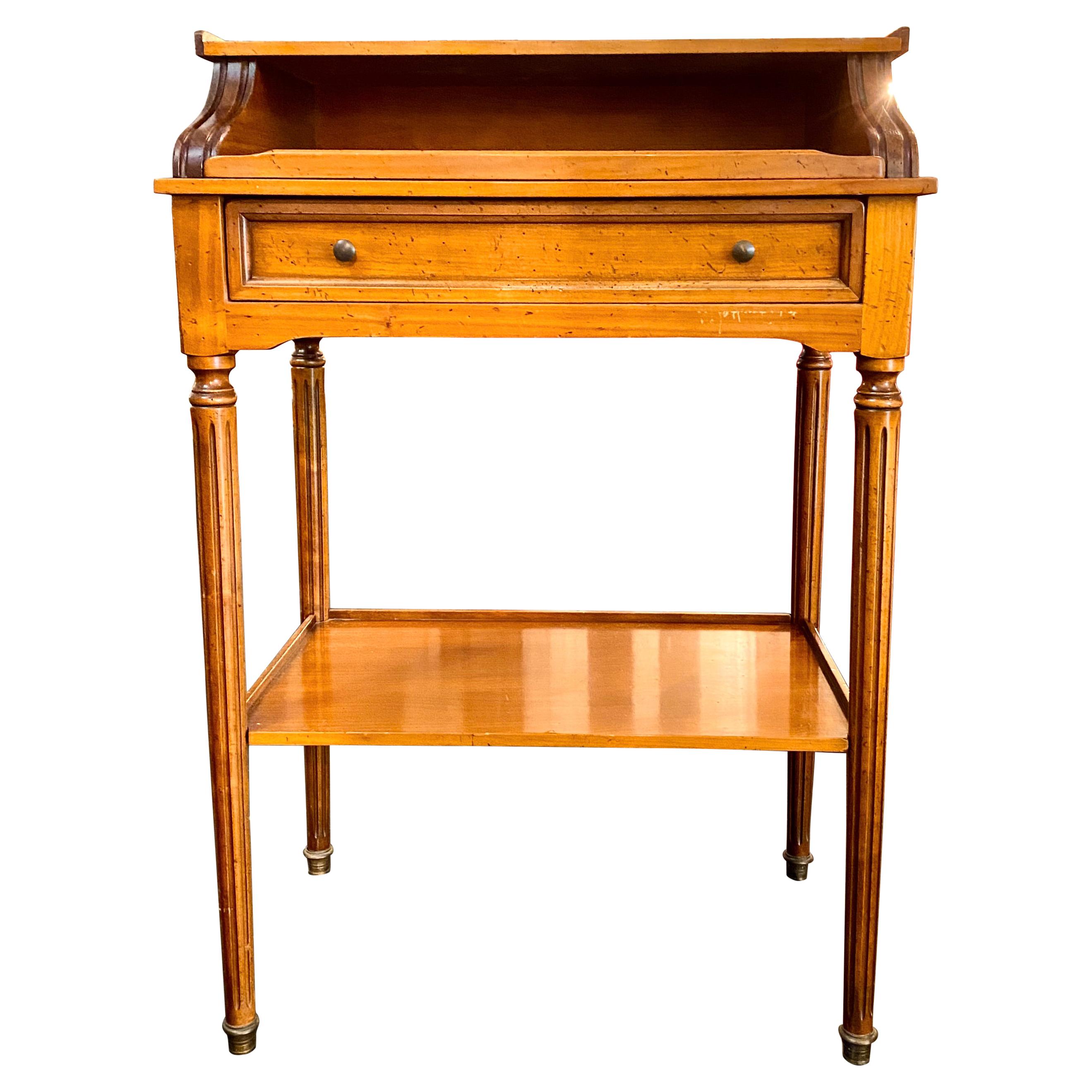 French Writing Table on Casters, Pull-Out Gilt-Tooled Leather Top