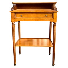 Vintage French Writing Table on Casters, Pull-Out Gilt-Tooled Leather Top