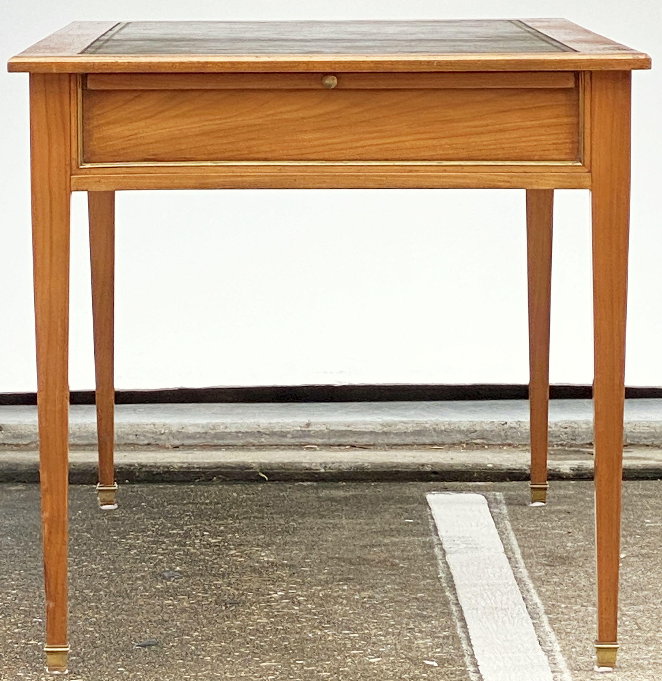 French Writing Table or Desk of Cherry With Embossed Green Leather Top 5