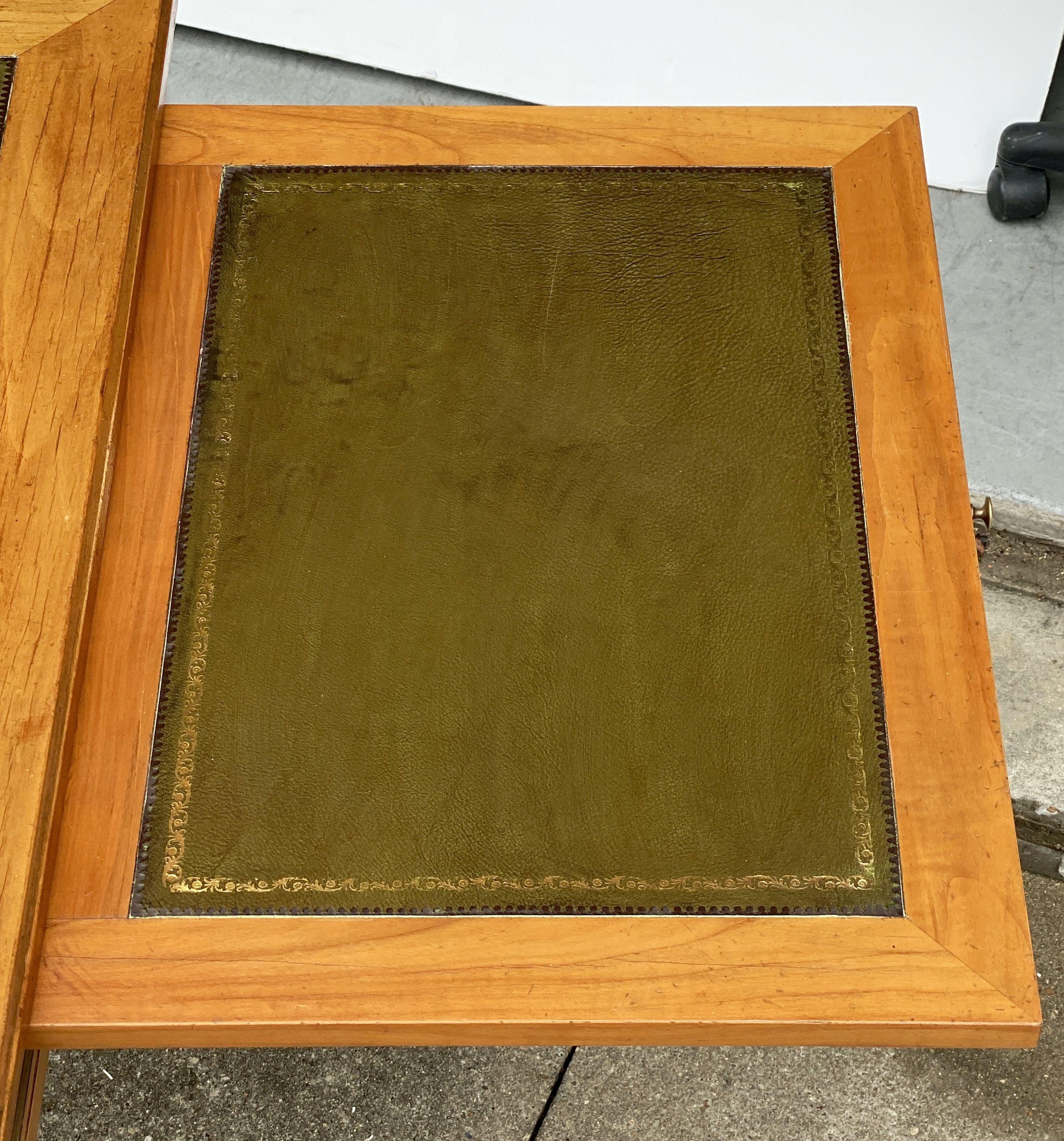 French Writing Table or Desk of Cherry With Embossed Green Leather Top 8