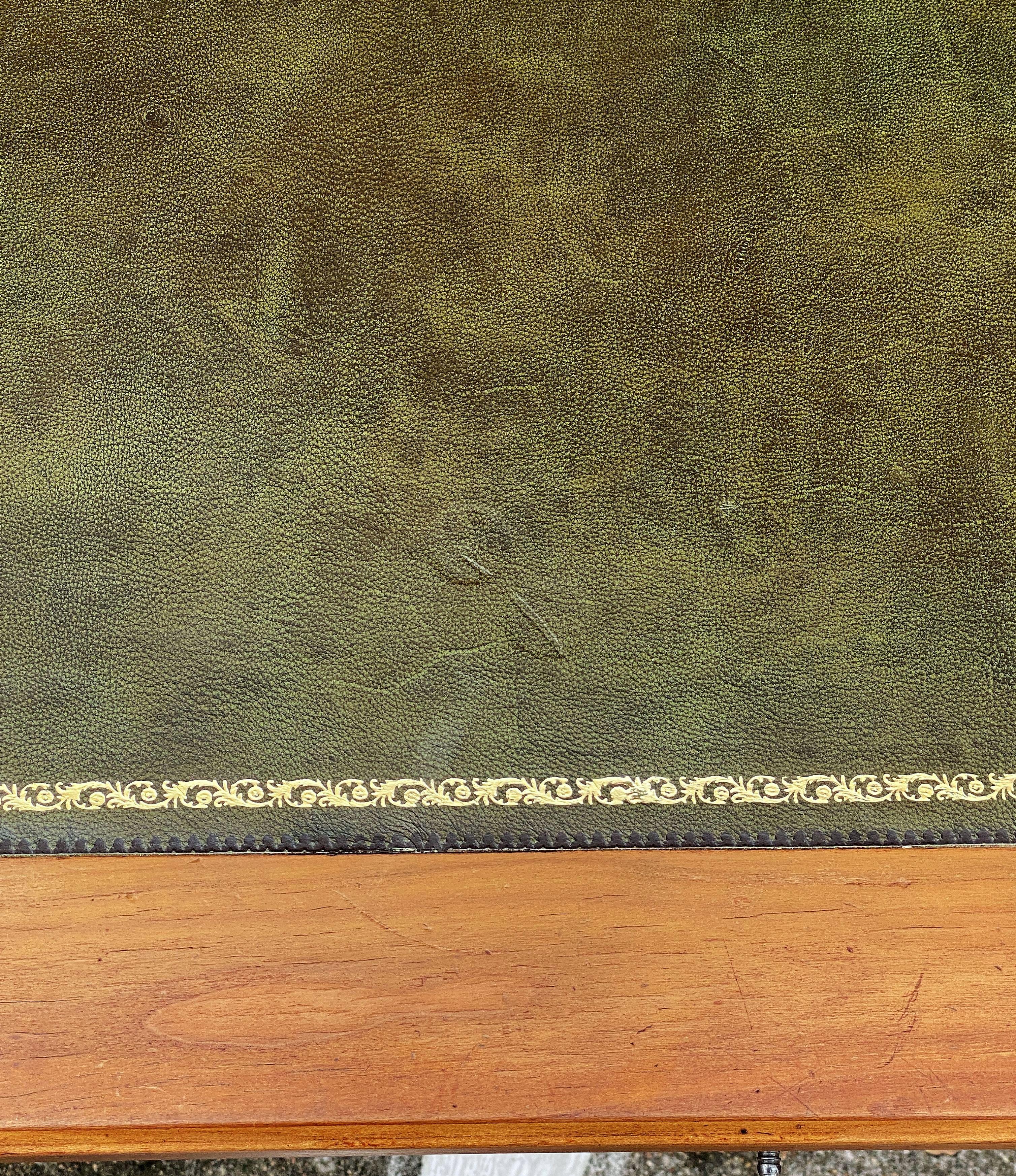 French Writing Table or Desk of Cherry With Embossed Green Leather Top 10