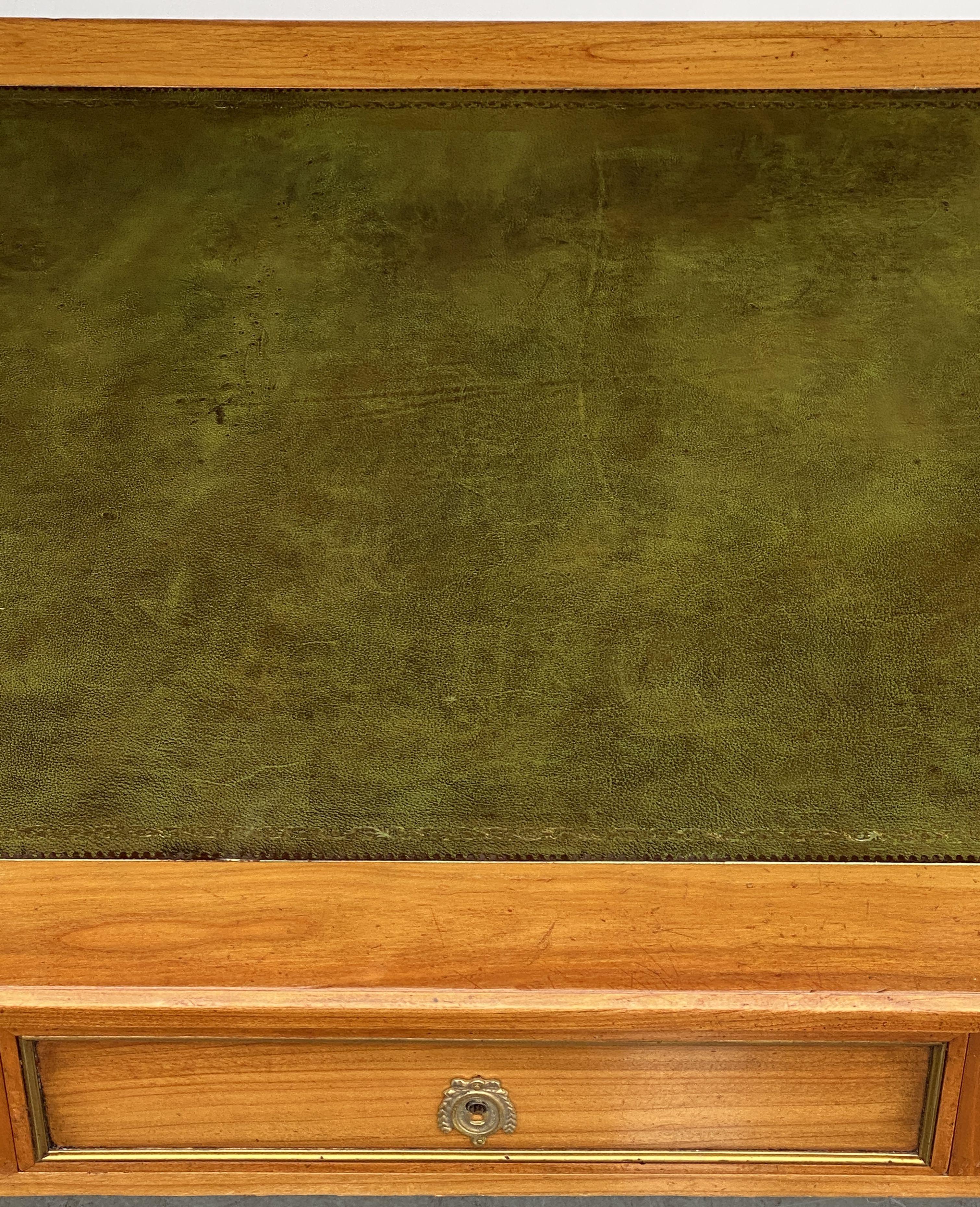 French Writing Table or Desk of Cherry With Embossed Green Leather Top 12