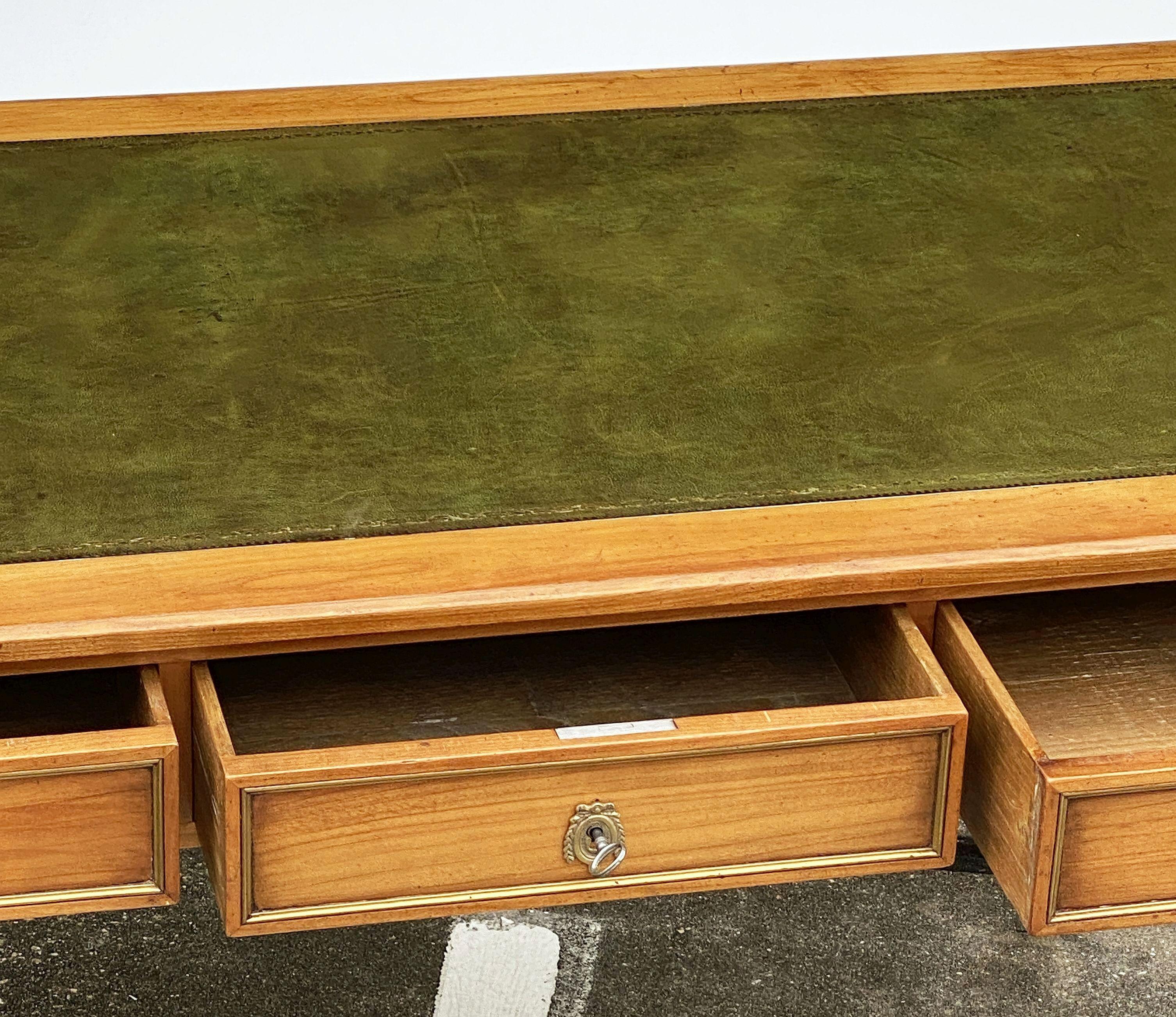 French Writing Table or Desk of Cherry With Embossed Green Leather Top 14