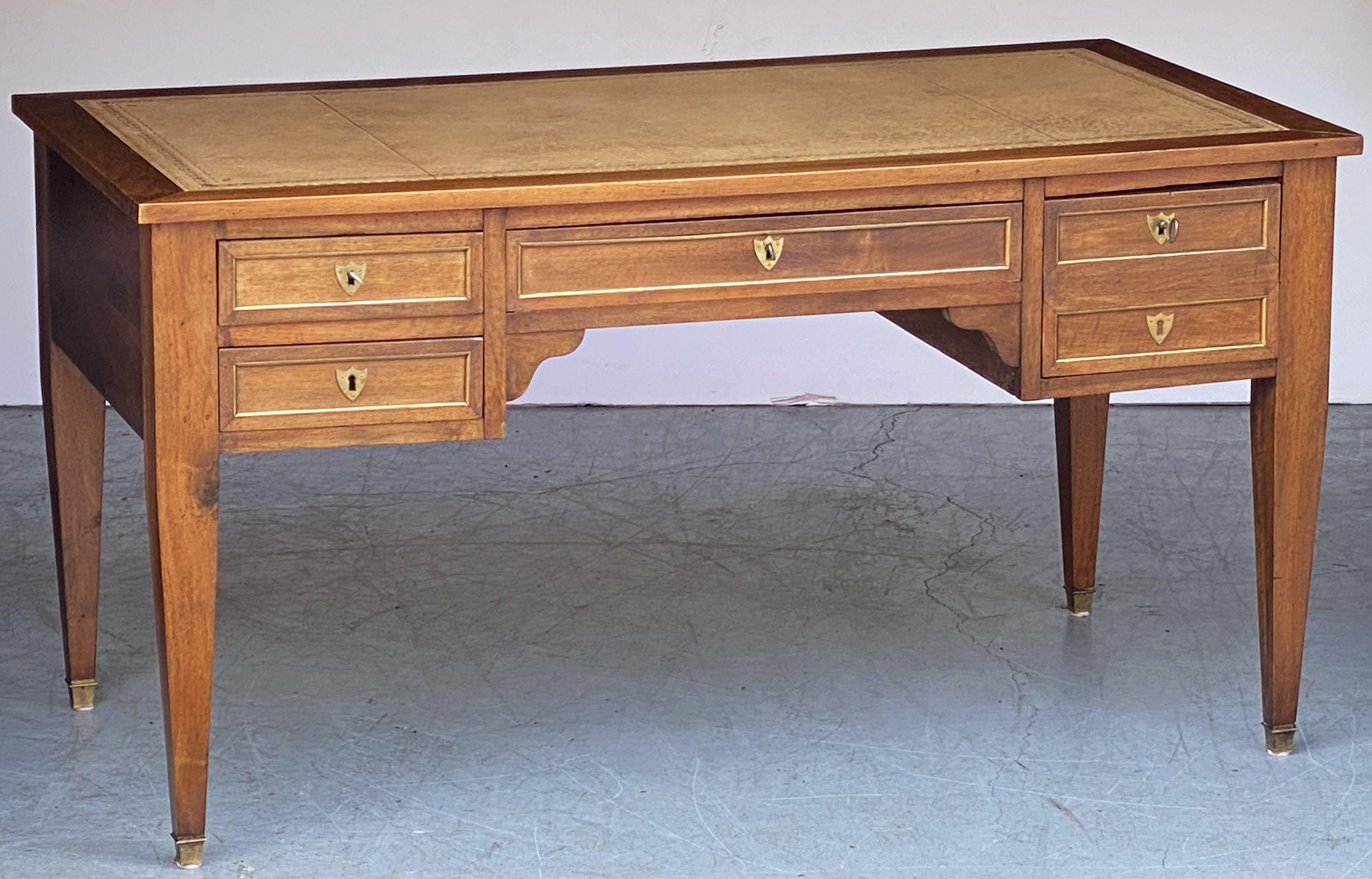 French Writing Table or Desk with Embossed Leather Top In Good Condition In Austin, TX