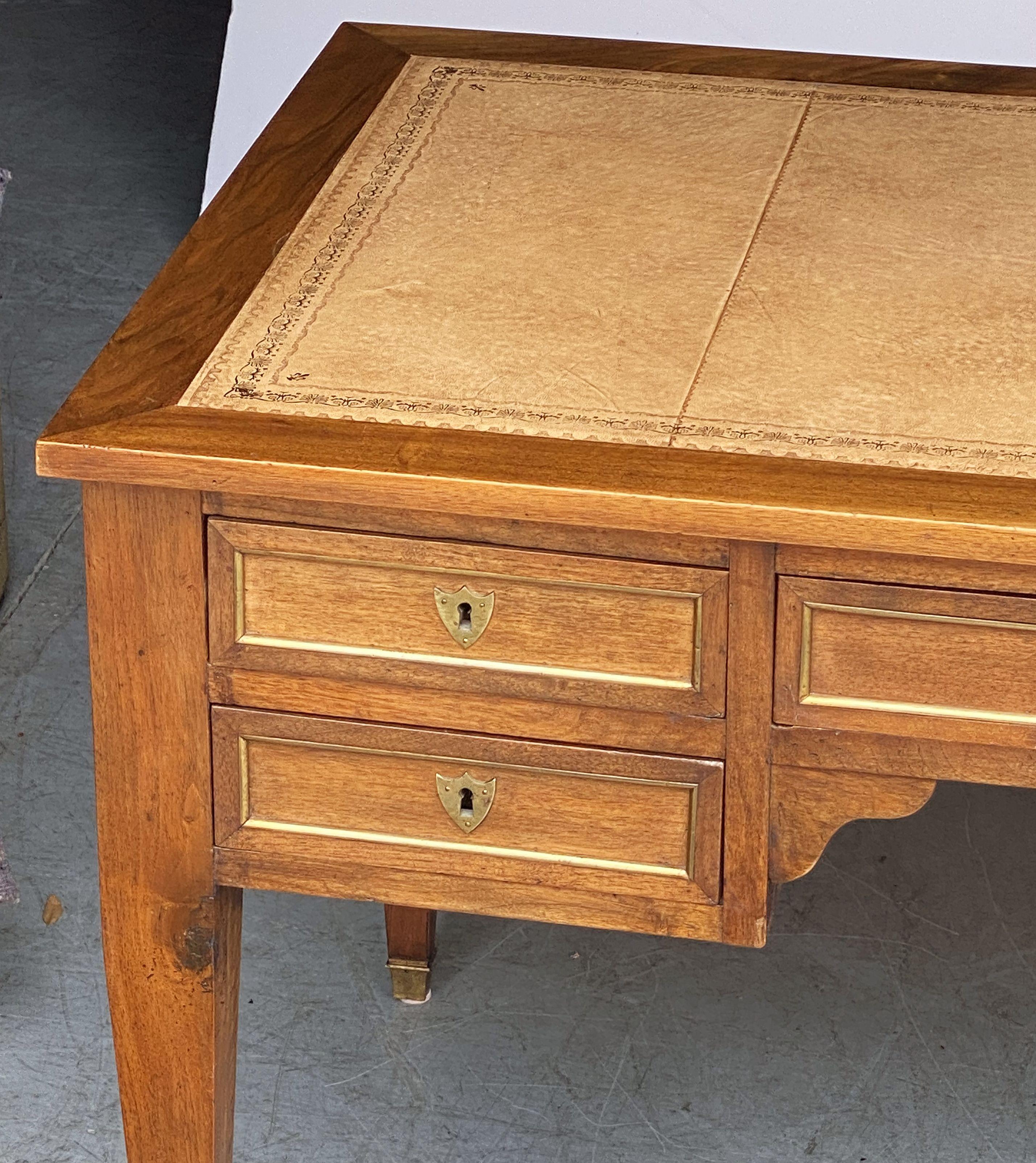 20th Century French Writing Table or Desk with Embossed Leather Top