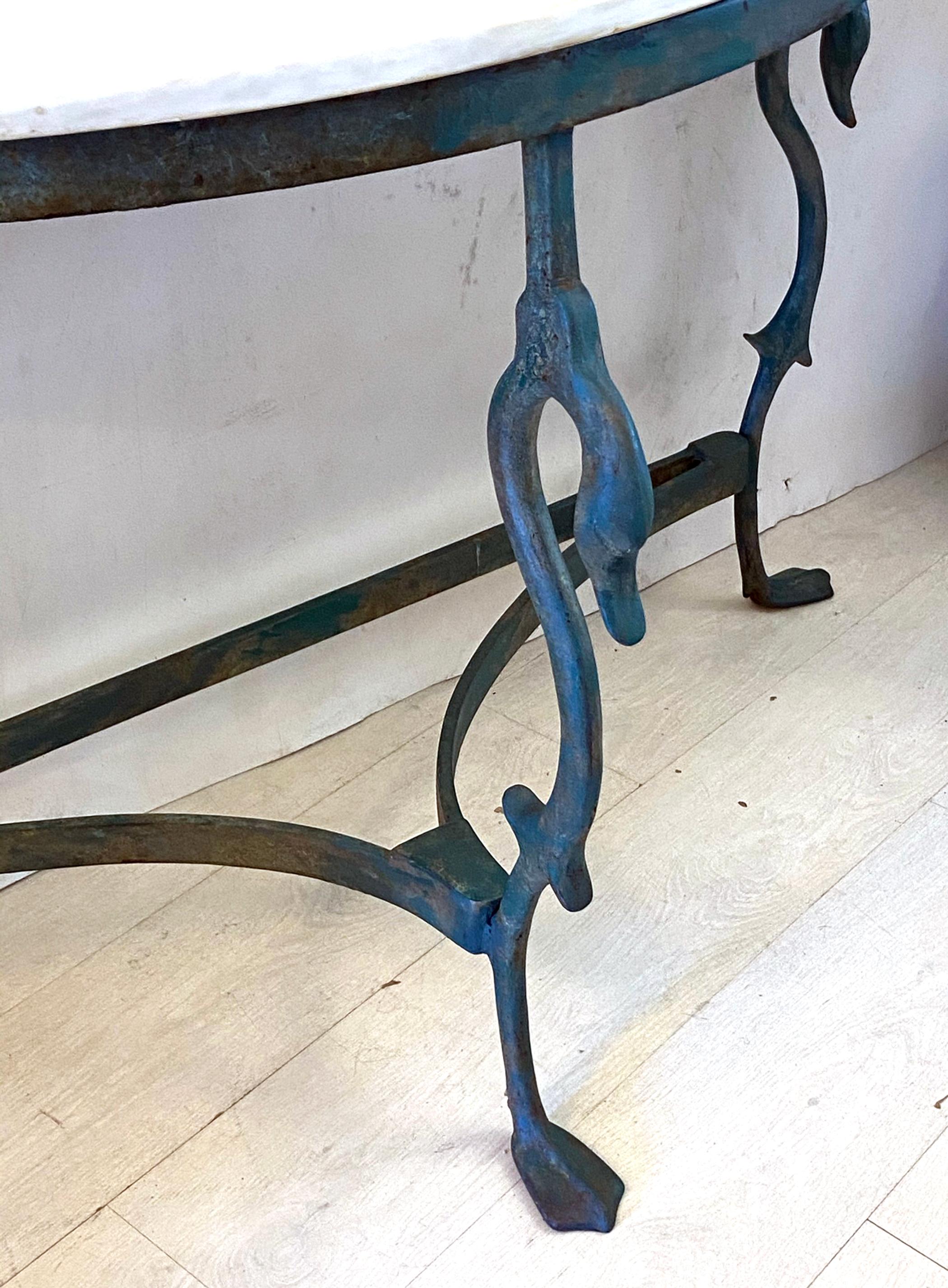 French Wrought and Cast Iron and Marble Swan Console Table In Good Condition In West Palm Beach, FL