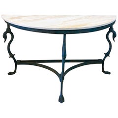 French Wrought and Cast Iron and Marble Swan Console Table