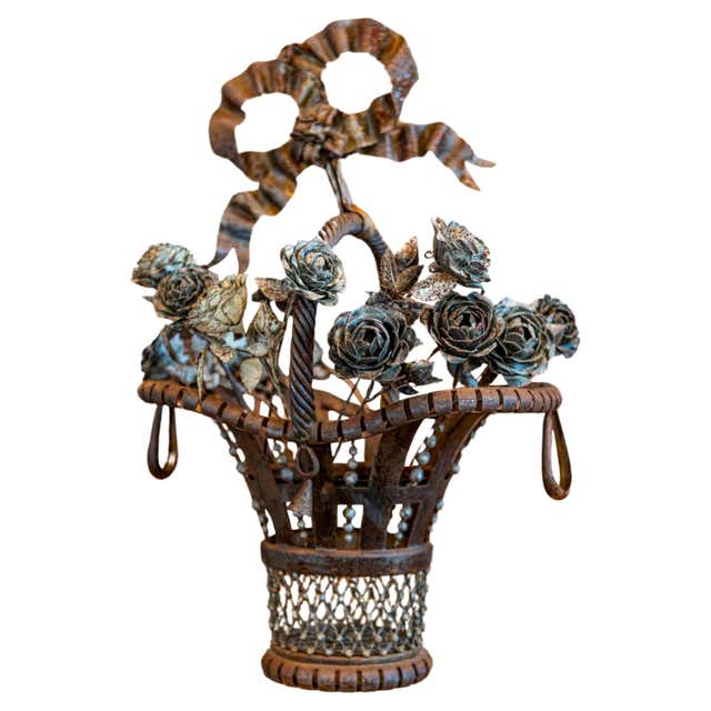 Turret And Roses French 19th Century Medieval Château Pewter and Wood Birdcage with ...