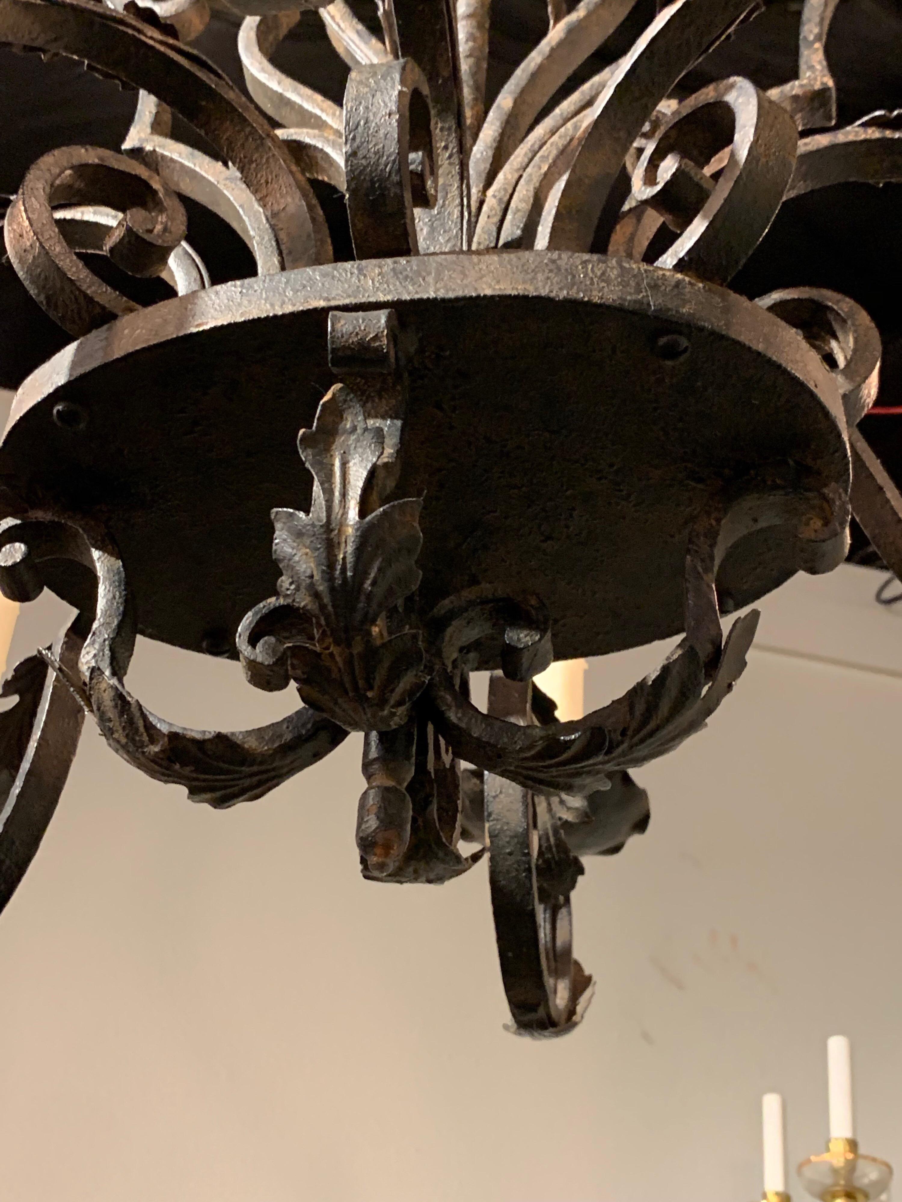 French Wrought Iron 8-Light Chandelier In Good Condition In Dallas, TX