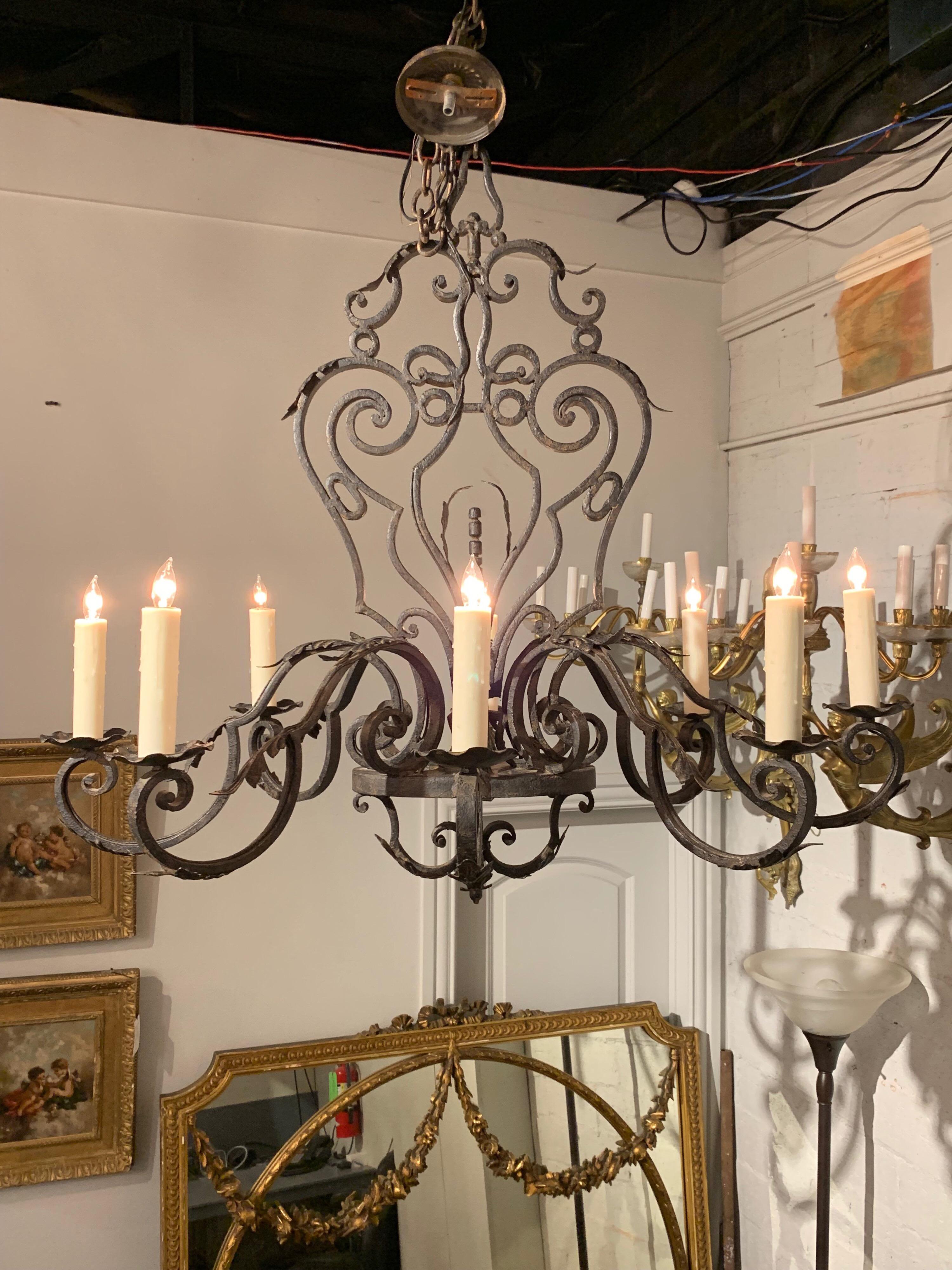 French Wrought Iron 8-Light Chandelier 2