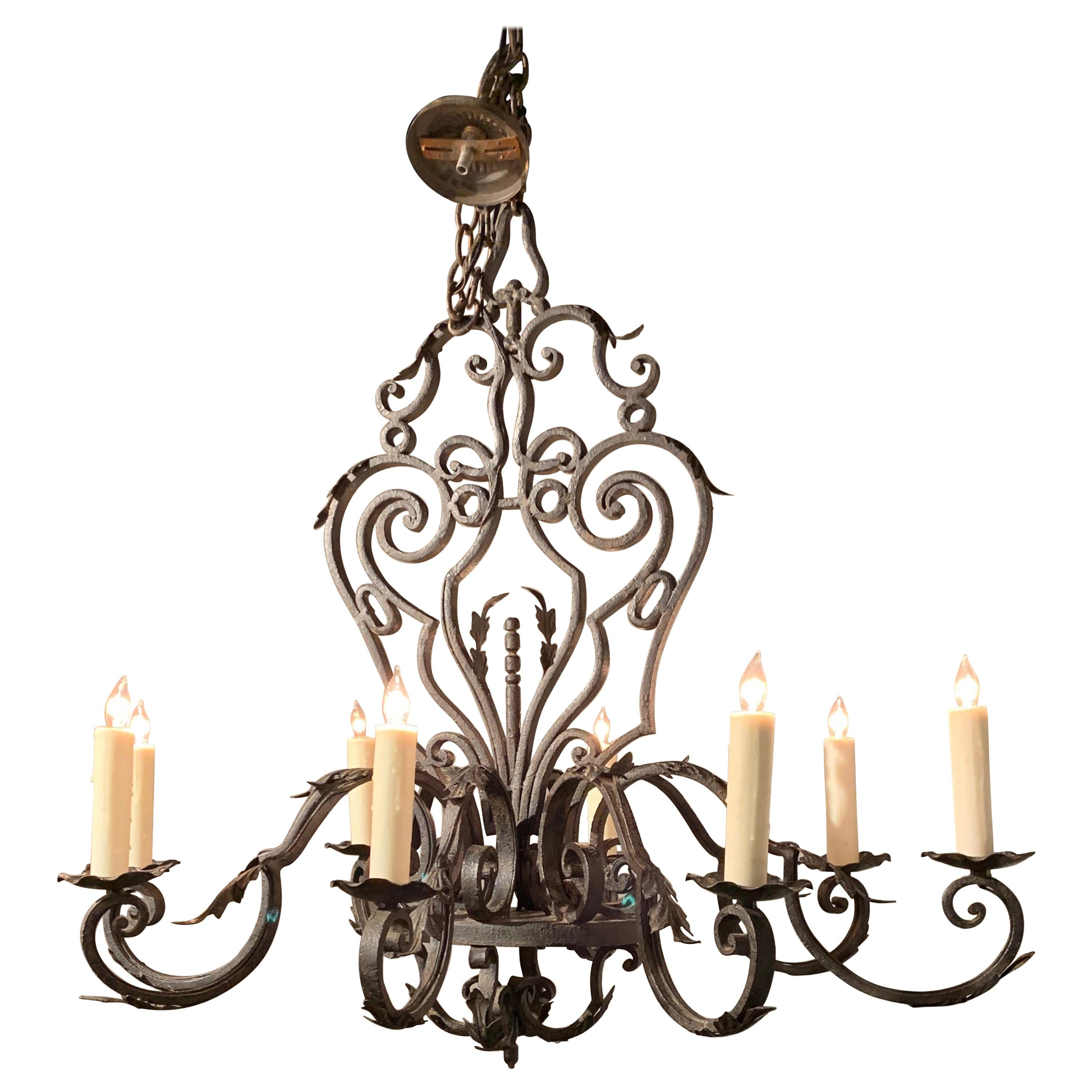 French Wrought Iron 8-Light Chandelier